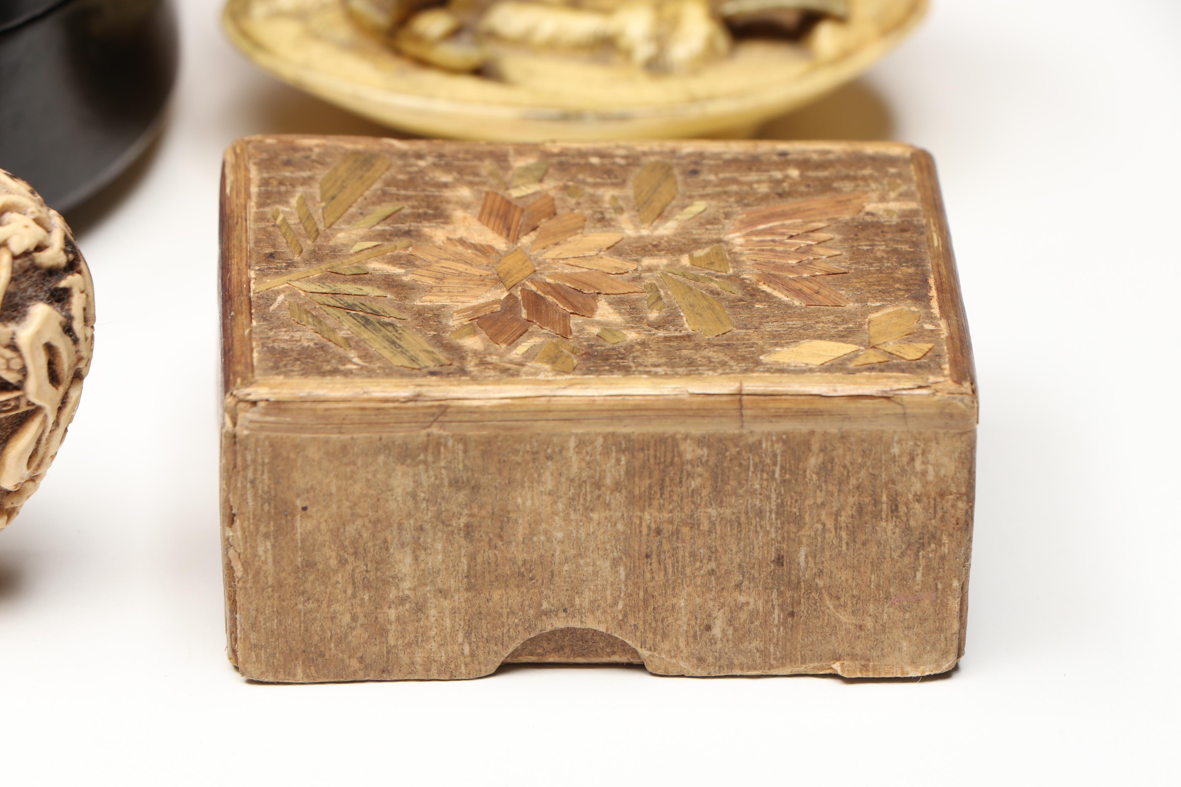 Chinese Celluloid Snuff Box, Chinese Bone Cricket Cage, and More Décor