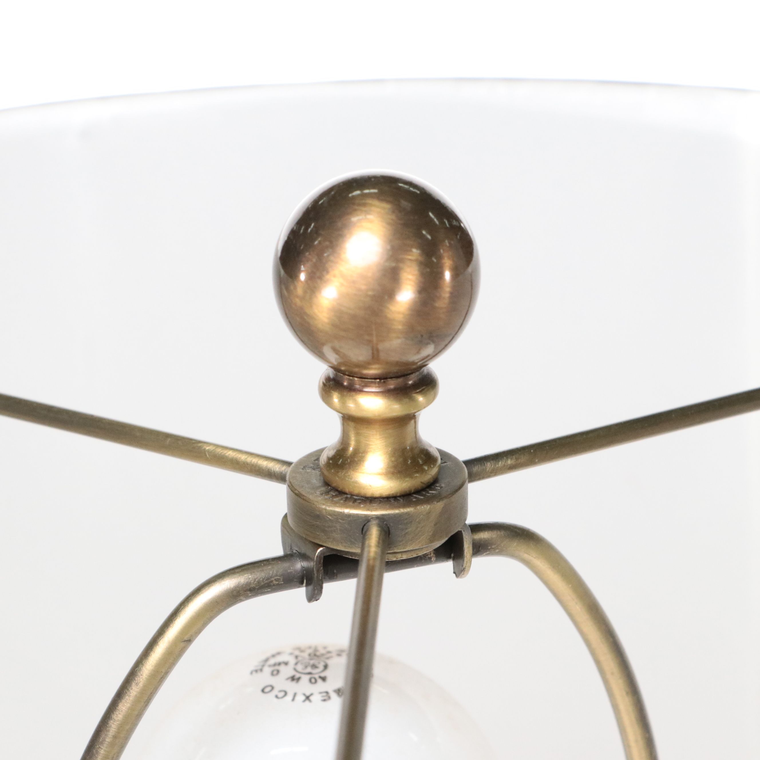 Triple Gourd Gloss Black Ceramic Lamps with Pleated Silk Shades, 2001