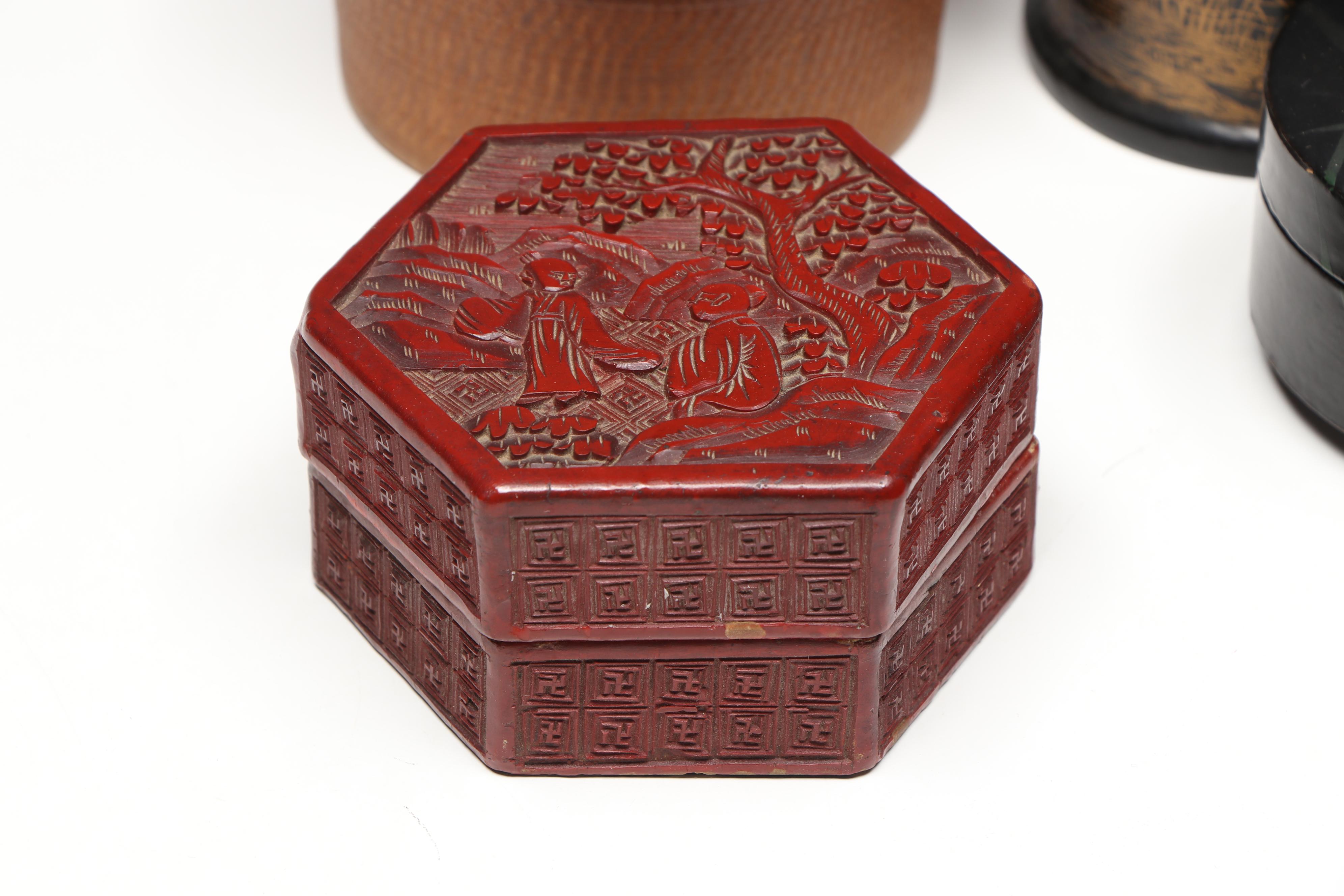 Chinese Celluloid Snuff Box, Chinese Bone Cricket Cage, and More Décor
