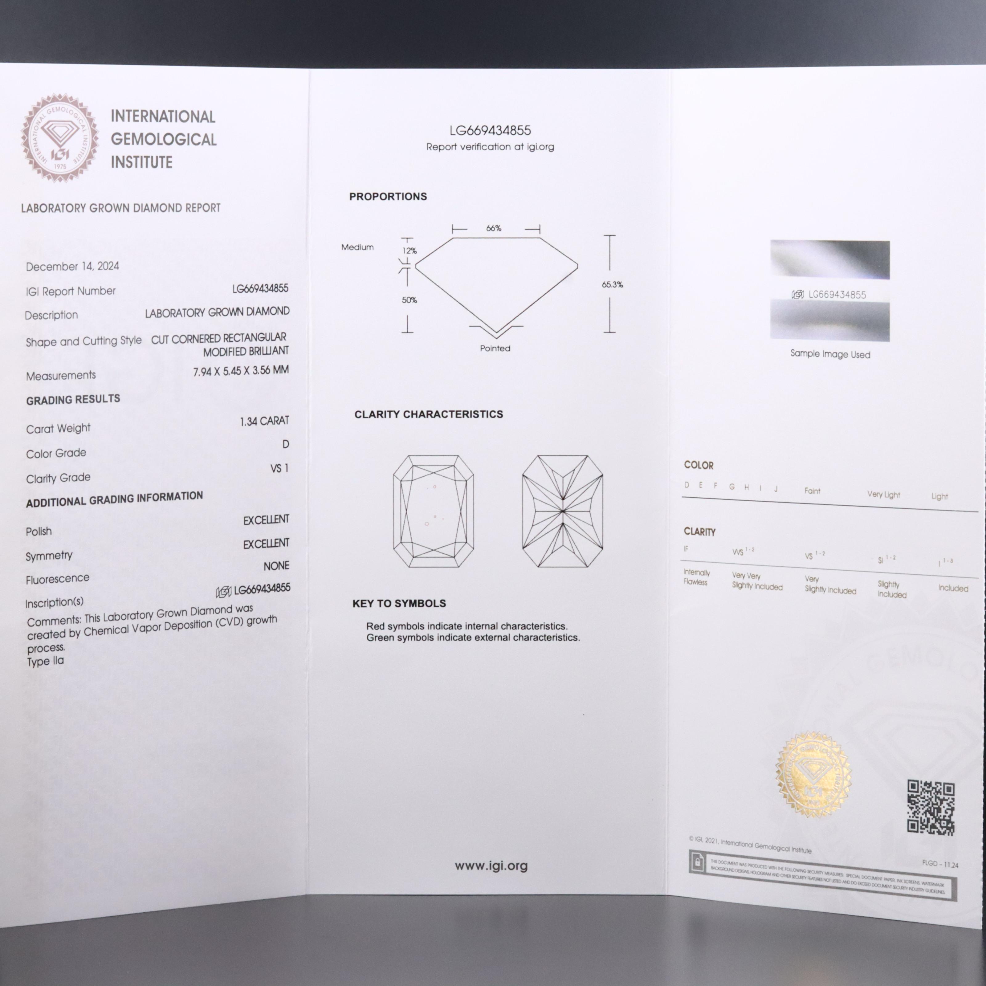 Loose 1.34 CT Lab Grown Diamond with IGI Report