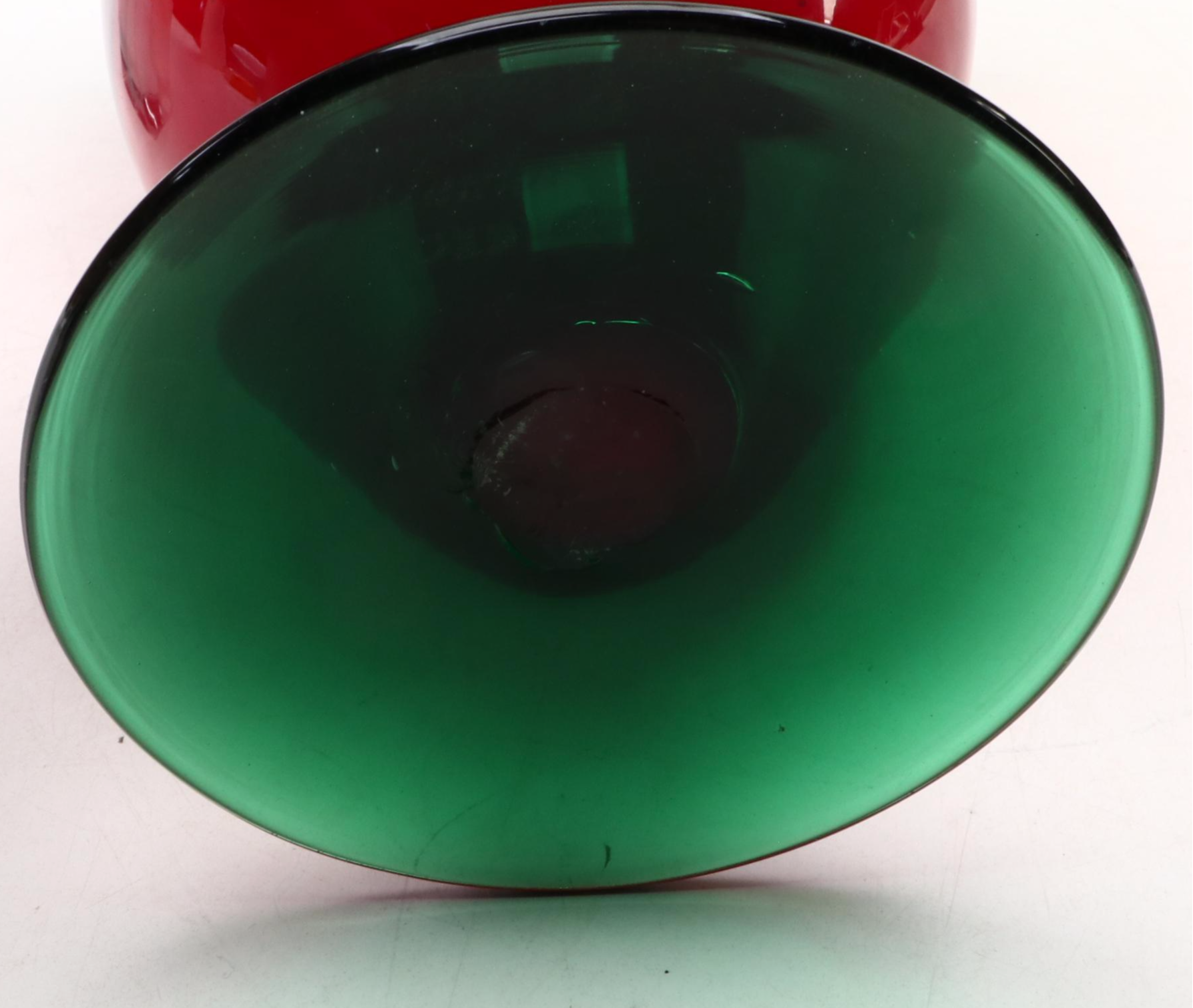 Blenko "Poinsettia" Green and Red Footed Glass Vase