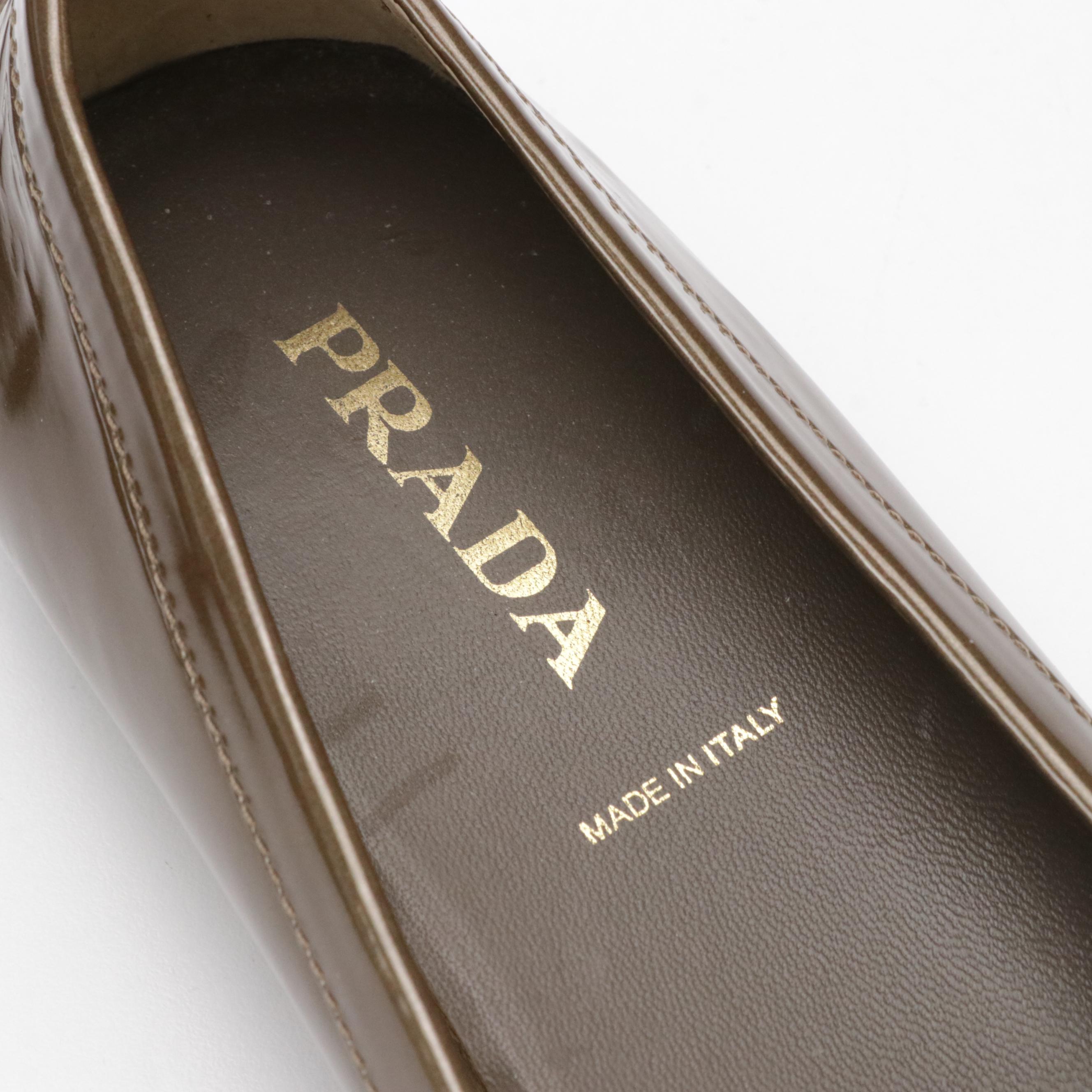 Prada Bow Loafers in Bronzey Patent Leather