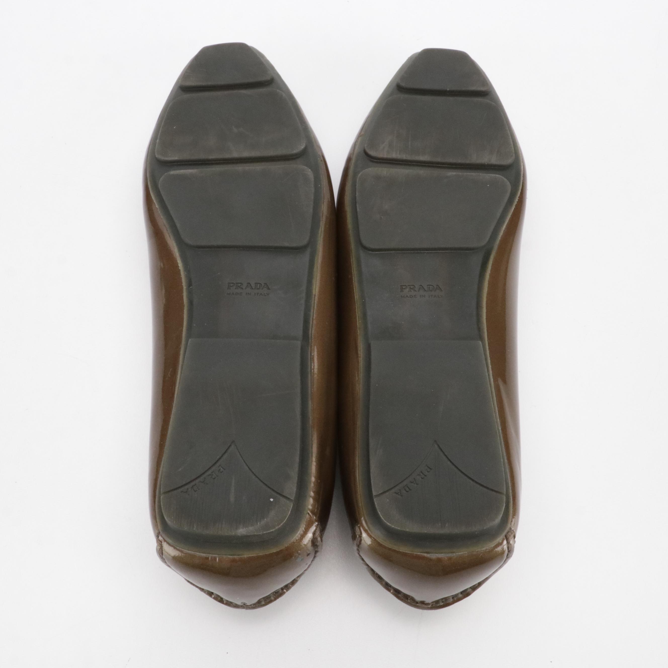 Prada Bow Loafers in Bronzey Patent Leather