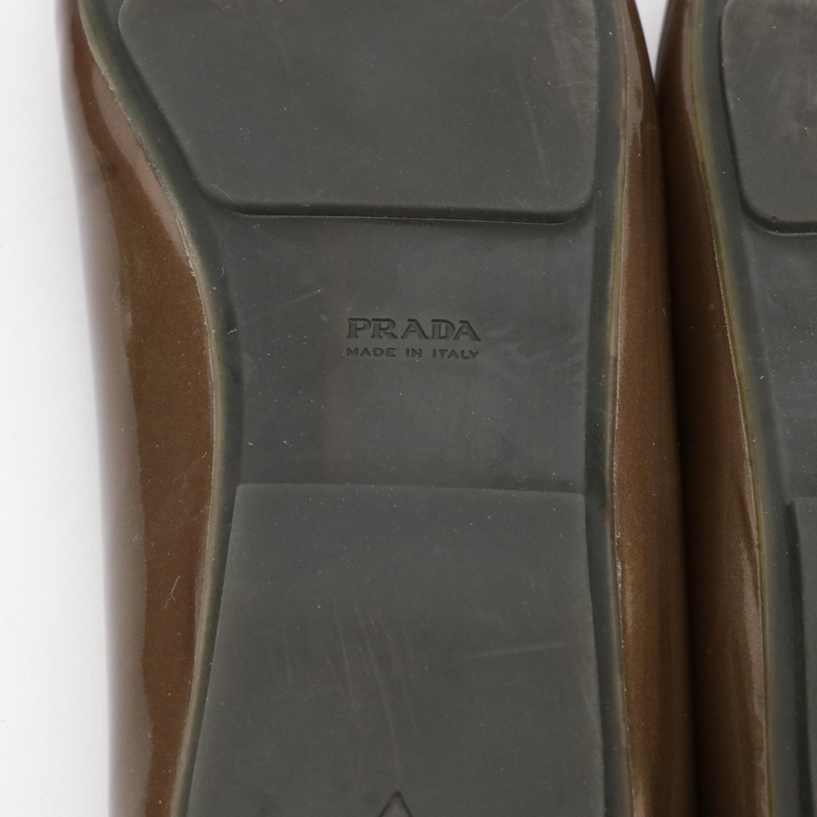 Prada Bow Loafers in Bronzey Patent Leather