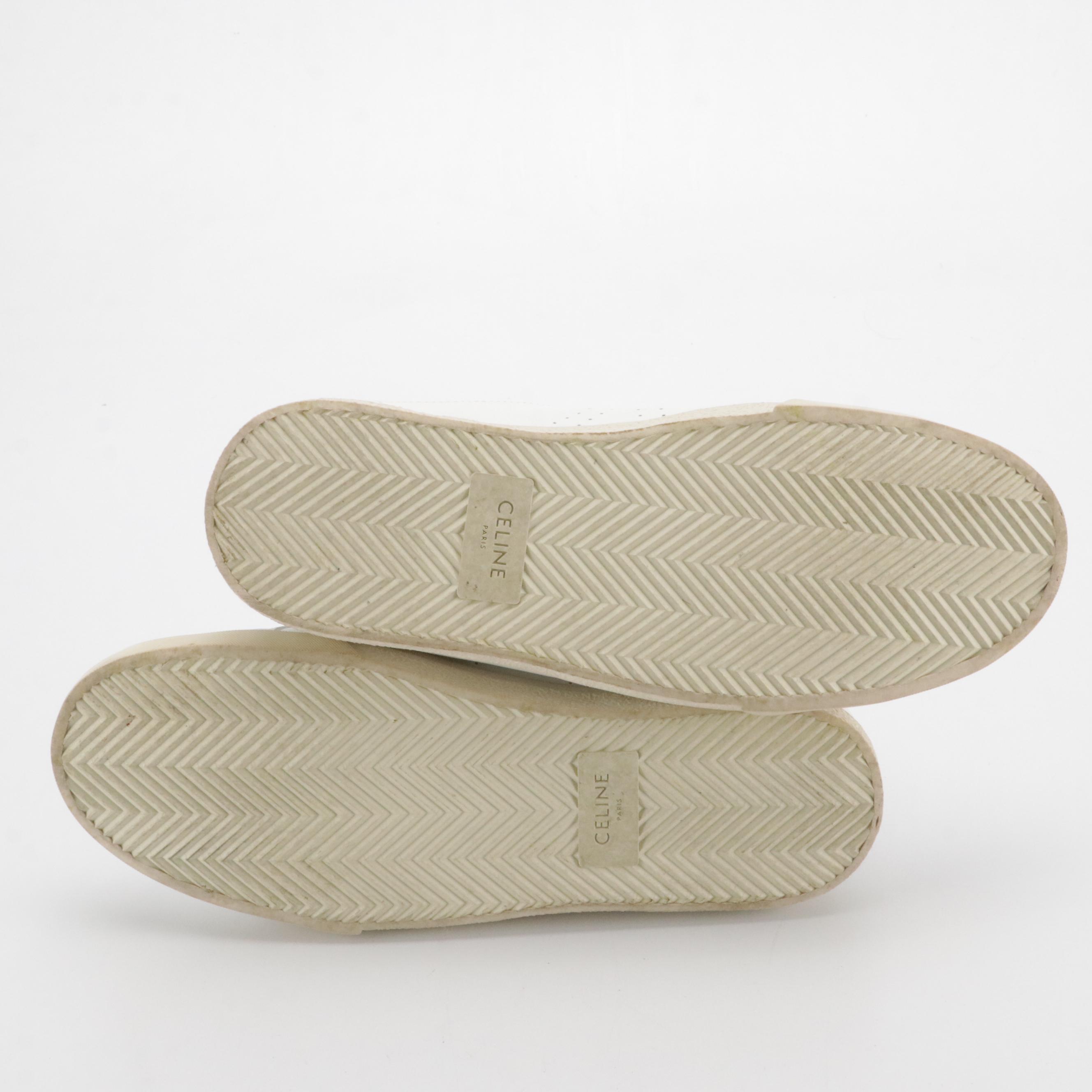 Celine Triomphe White Leather Sneakers with Leopard Pony Hair Straps