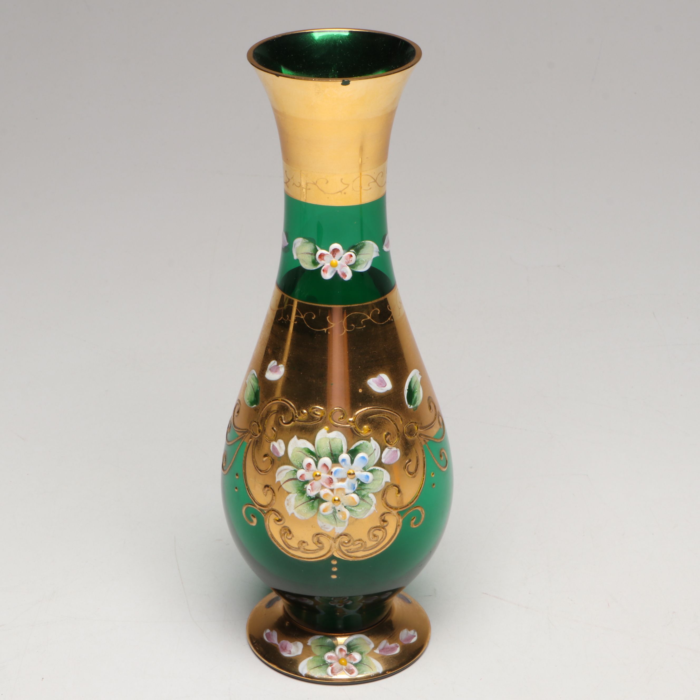 Bohemian Style Gilt Emerald and Enamel Decanter and Cordial Glass Set