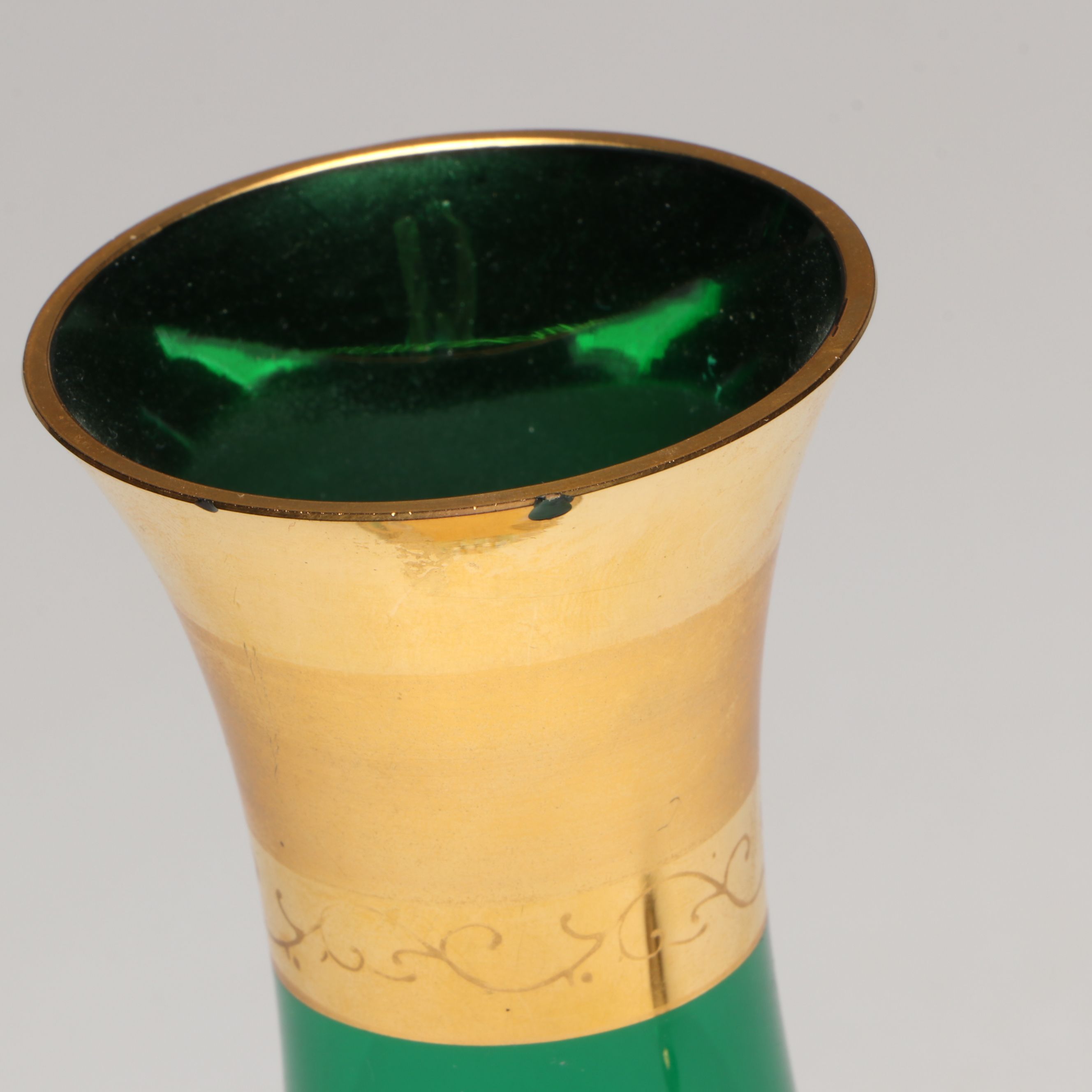 Bohemian Style Gilt Emerald and Enamel Decanter and Cordial Glass Set