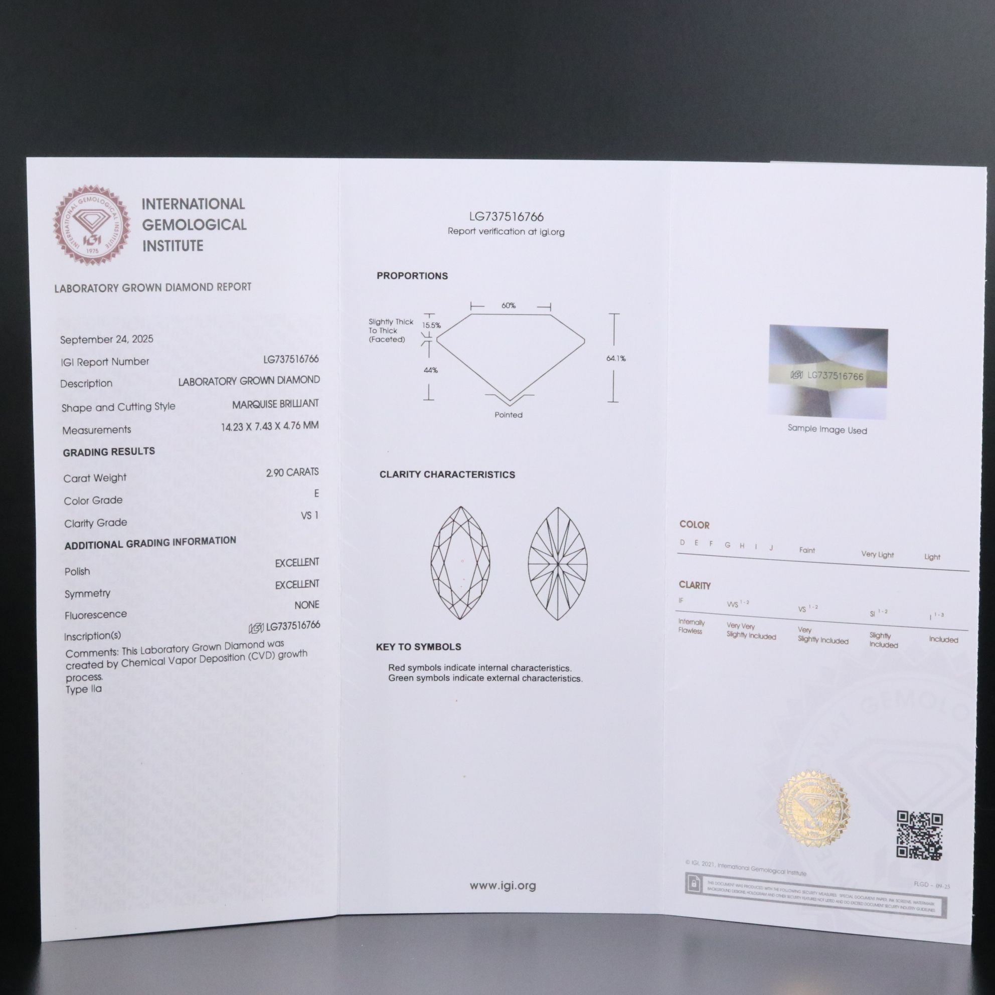 Loose 2.90 CT Lab Grown Diamond with IGI Report