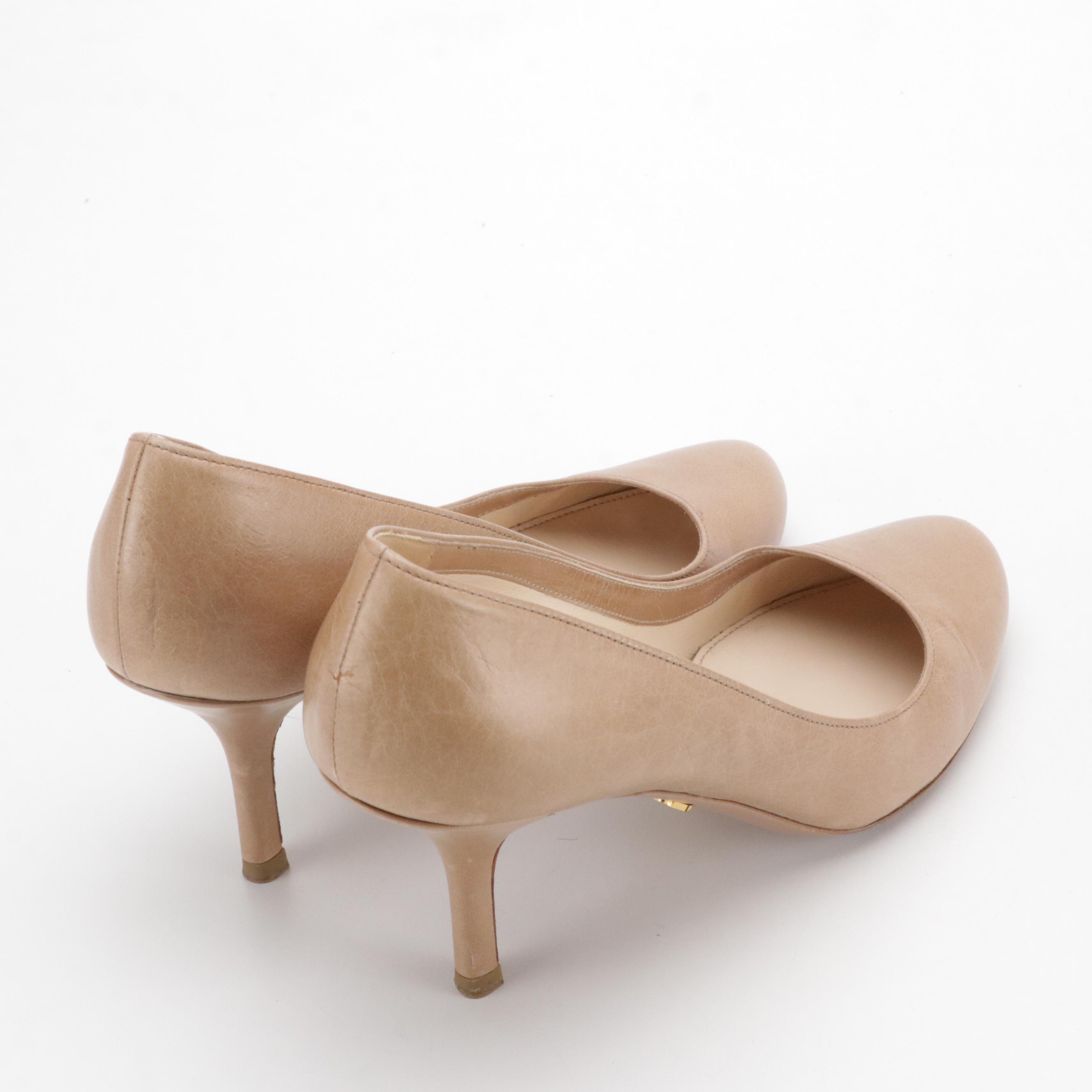 Prada Round-Toe Pumps in Beige Vitello Shine Leather, With Box