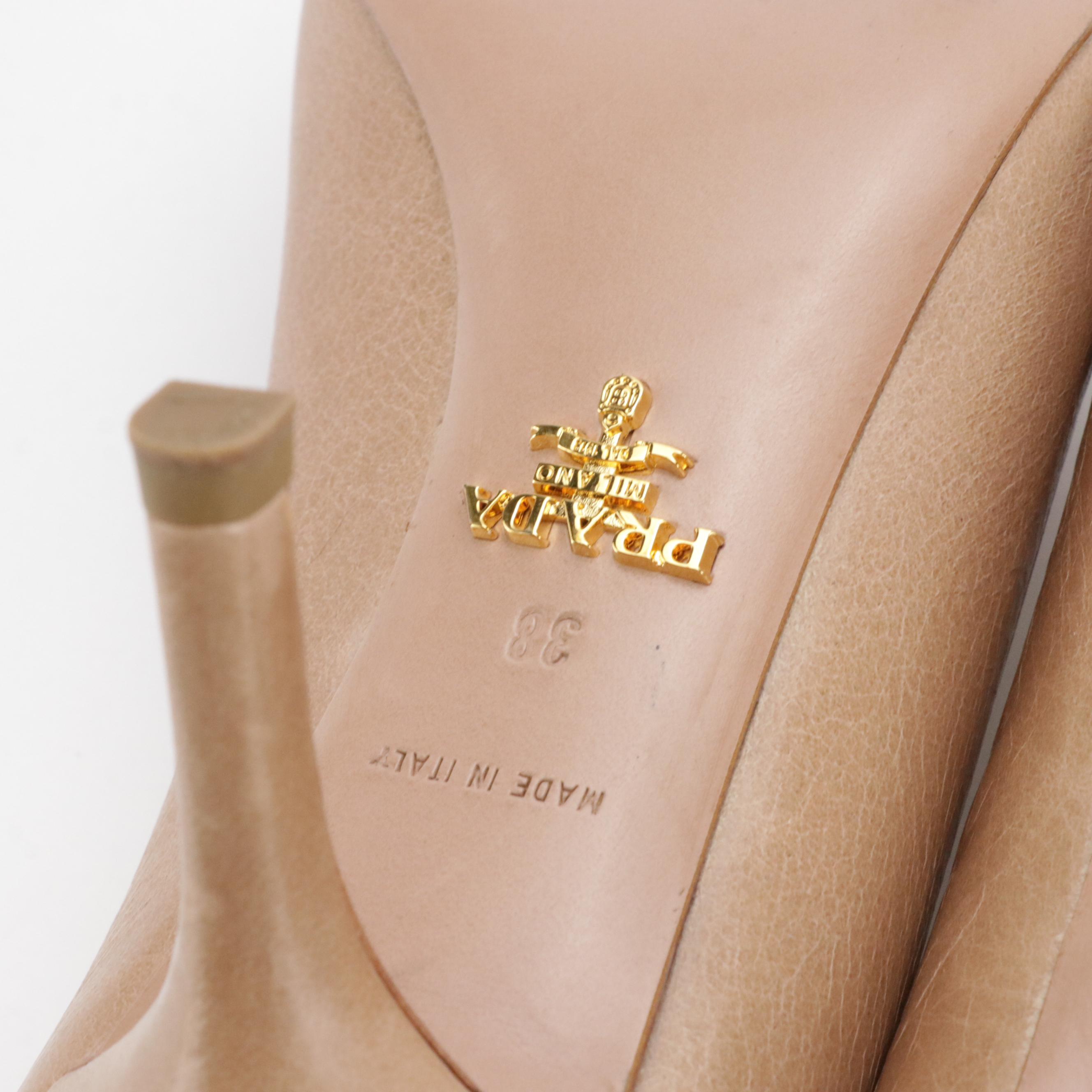 Prada Round-Toe Pumps in Beige Vitello Shine Leather, With Box