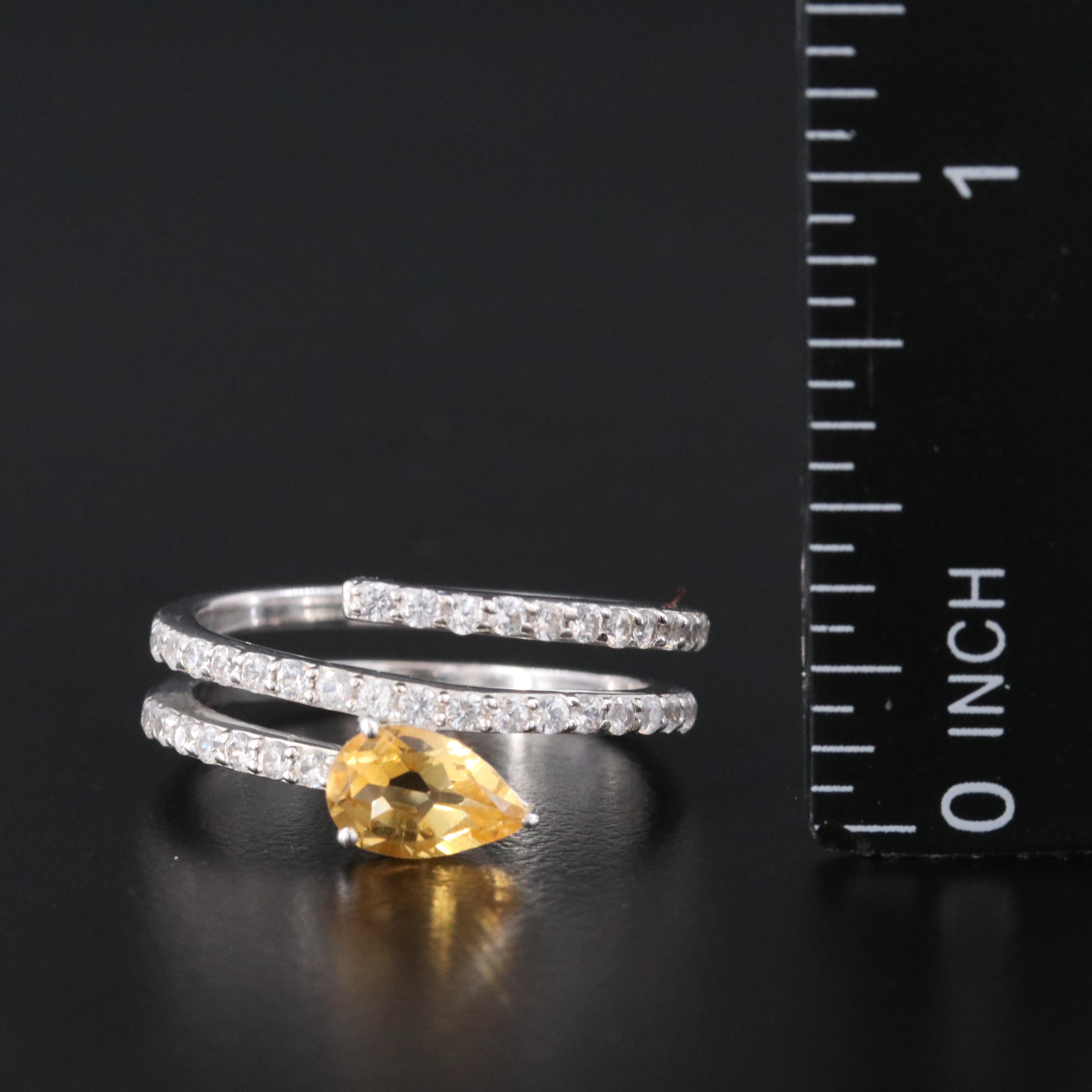 Sterling Citrine and White Zircon Wrap Ring