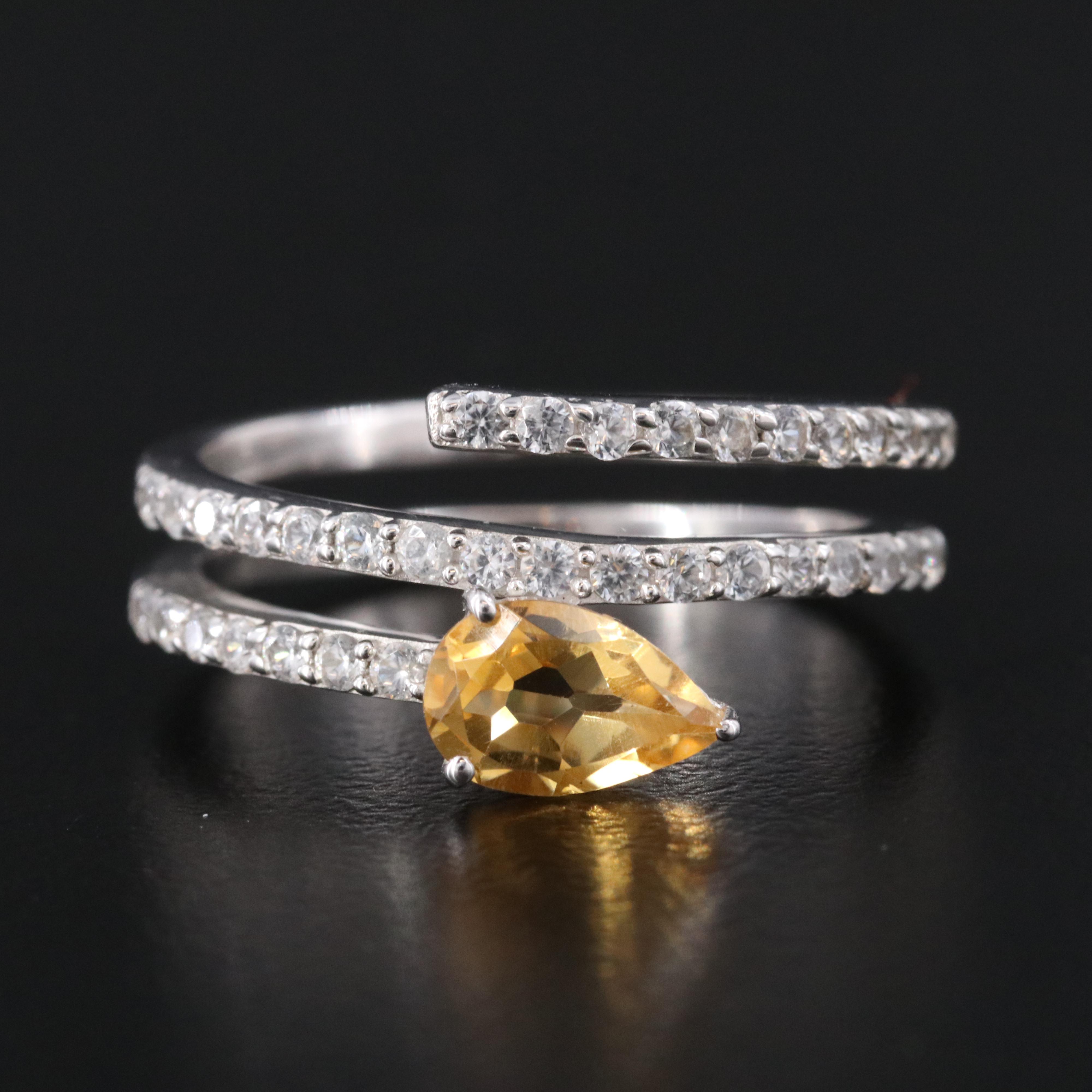 Sterling Citrine and White Zircon Wrap Ring