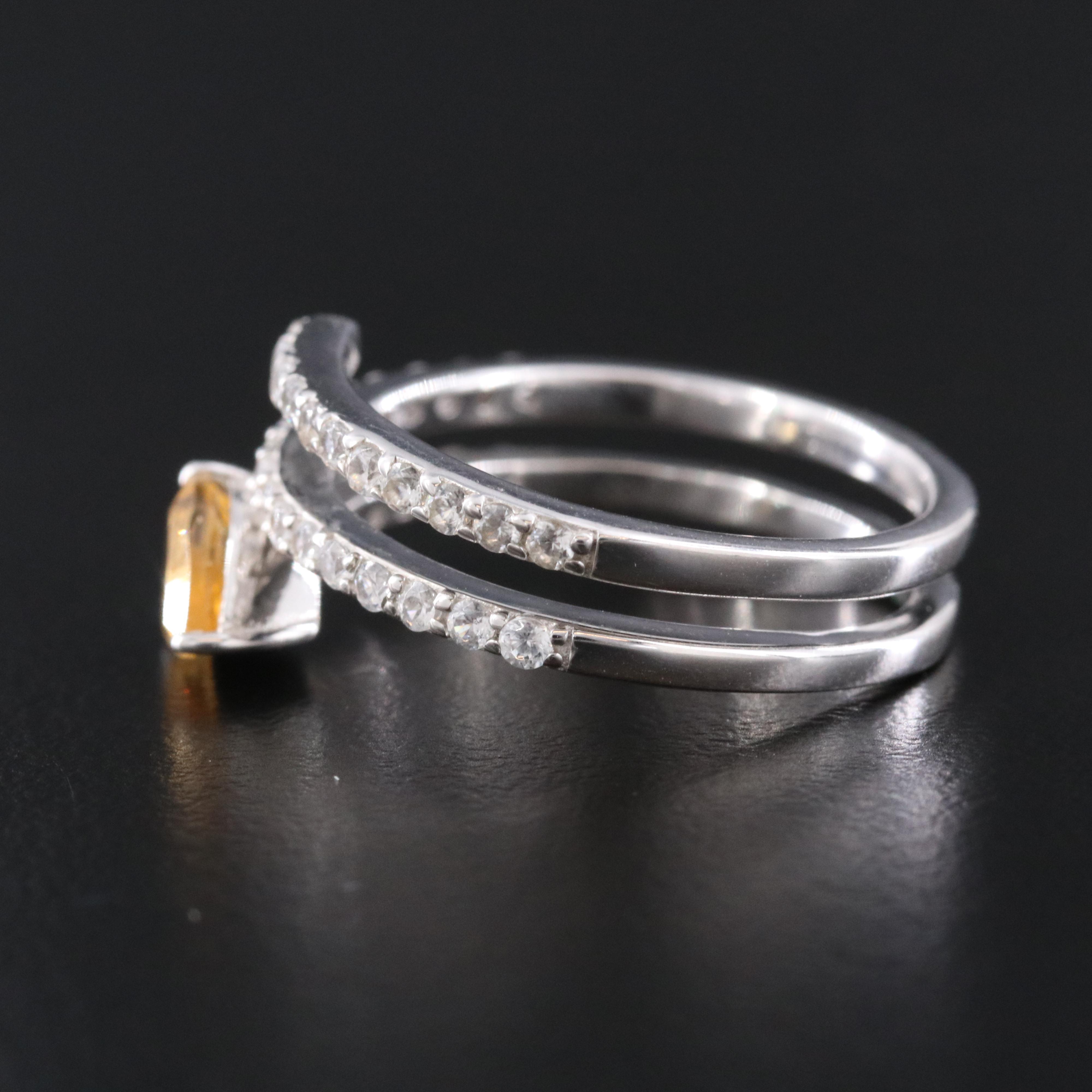 Sterling Citrine and White Zircon Wrap Ring