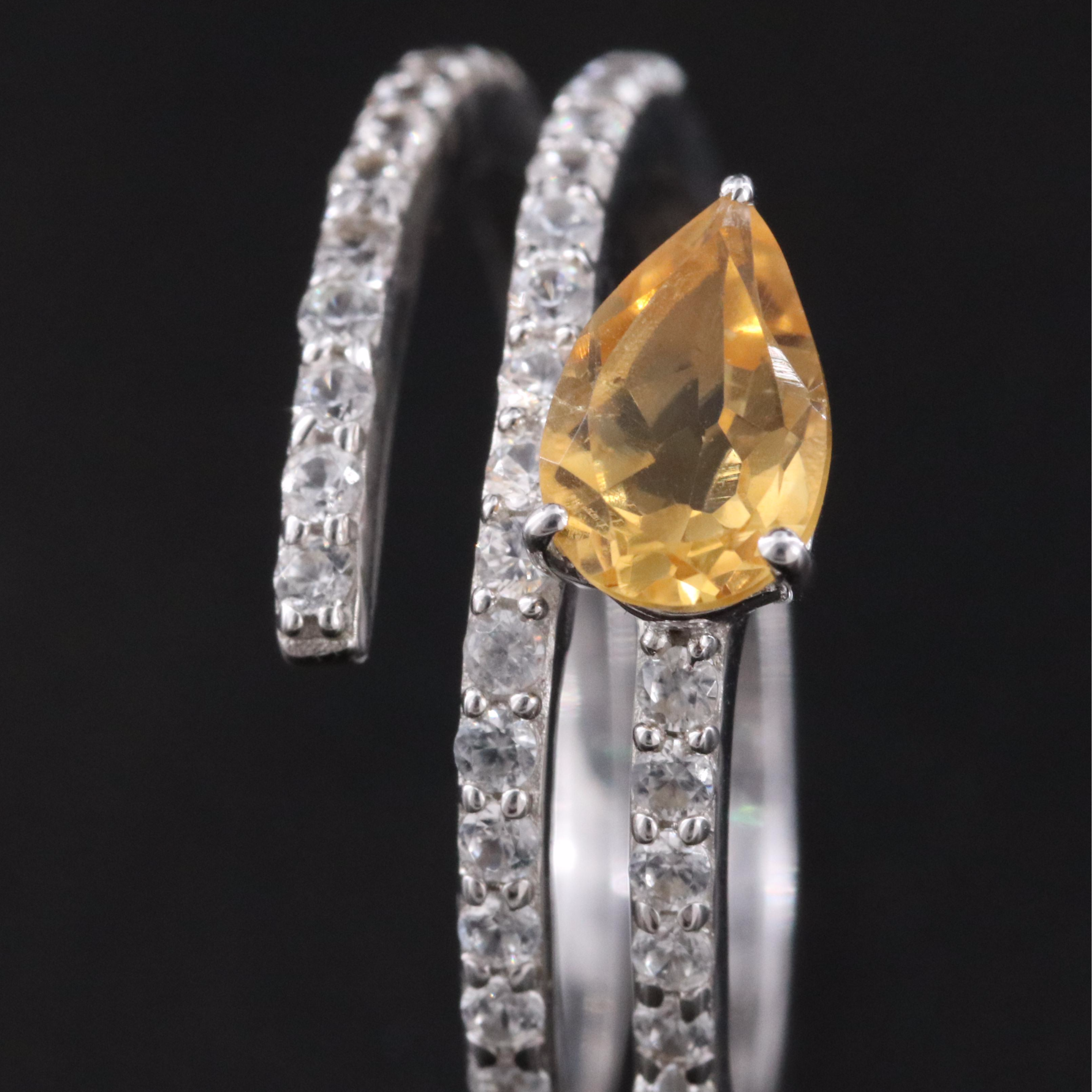 Sterling Citrine and White Zircon Wrap Ring