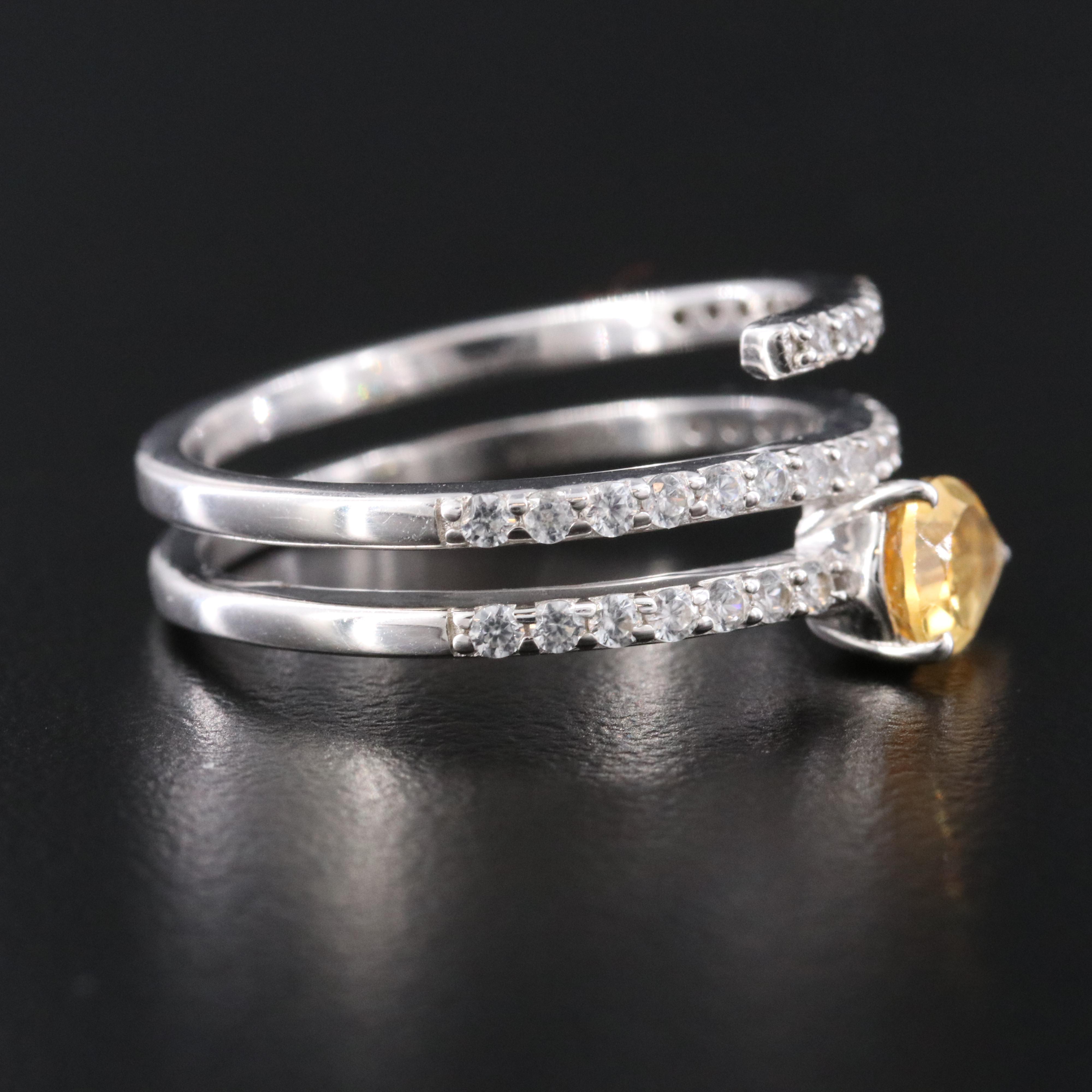 Sterling Citrine and White Zircon Wrap Ring
