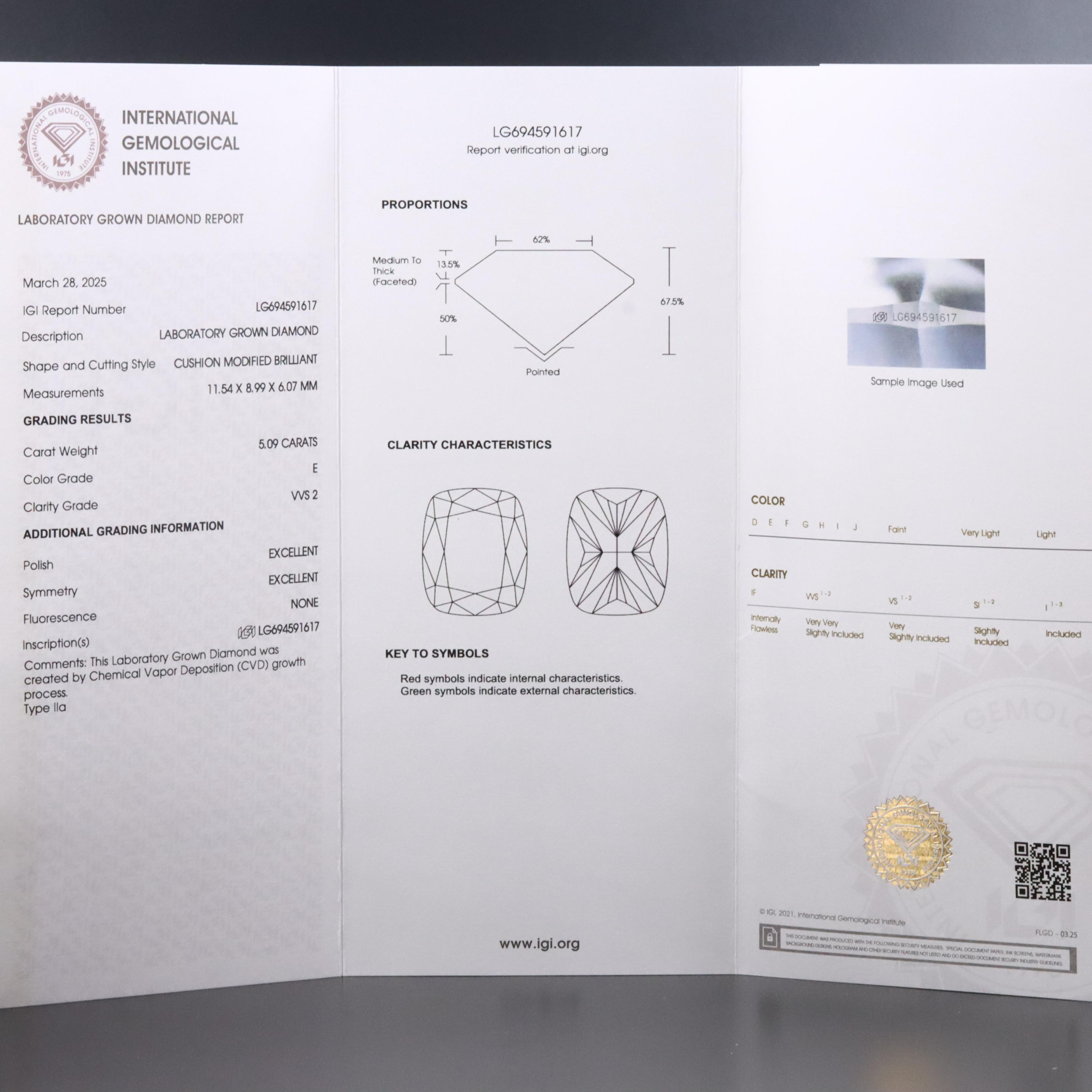 Loose 5.09 CT Lab Grown Diamond with IGI Report