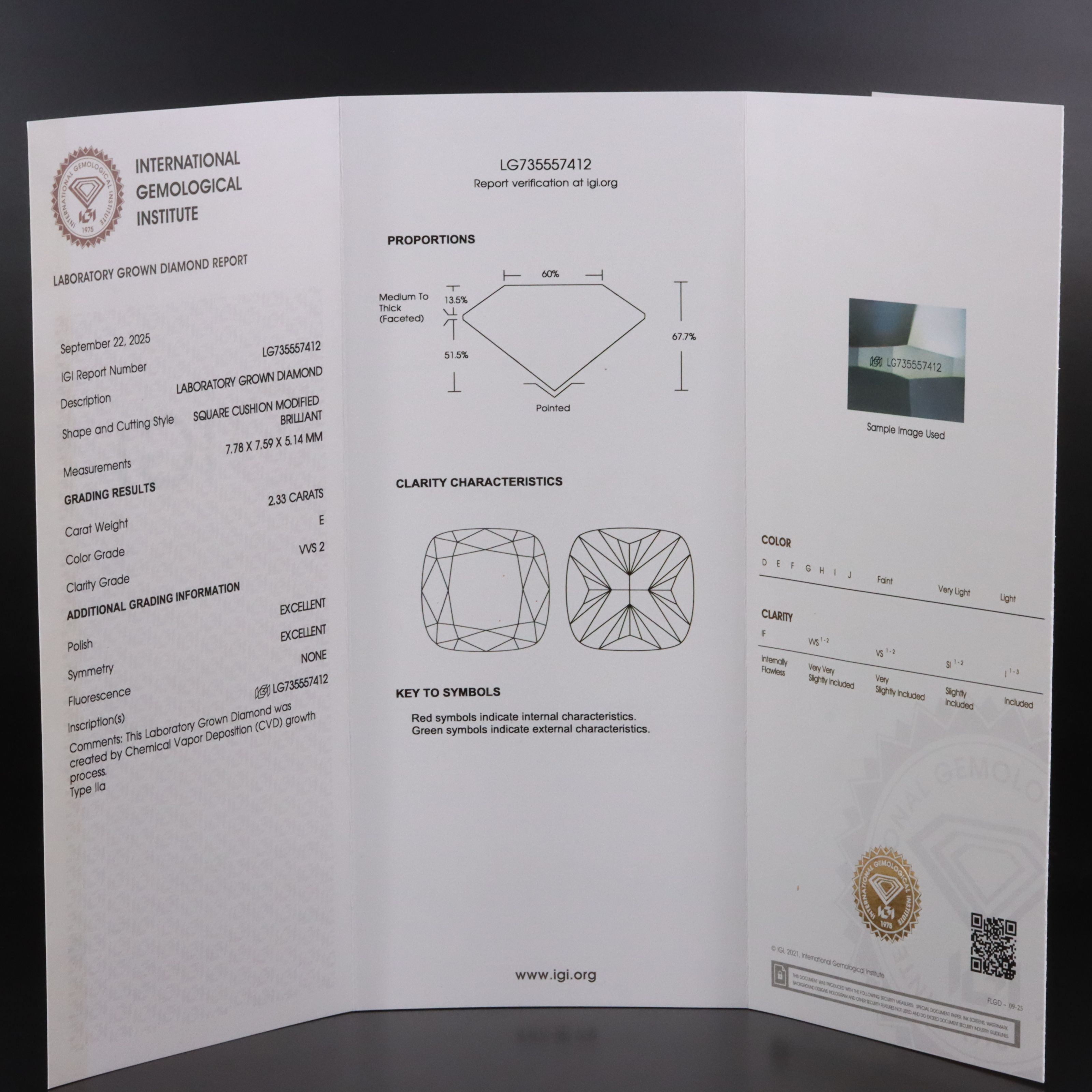 Loose 2.33 CT Lab Grown Diamond with IGI Report