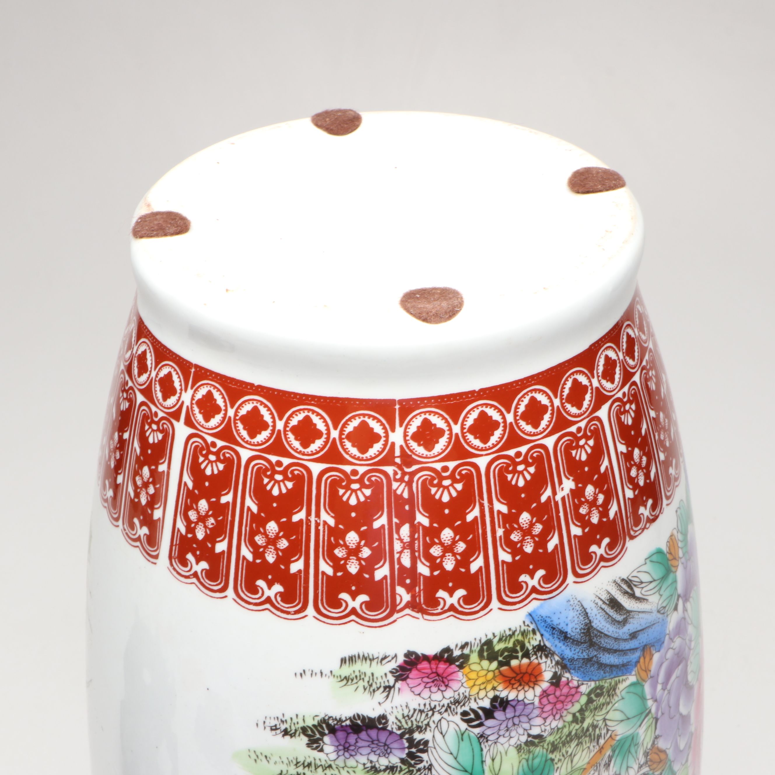 Chinese Porcelain Bird Floor Vase with Carved Wooden Stand