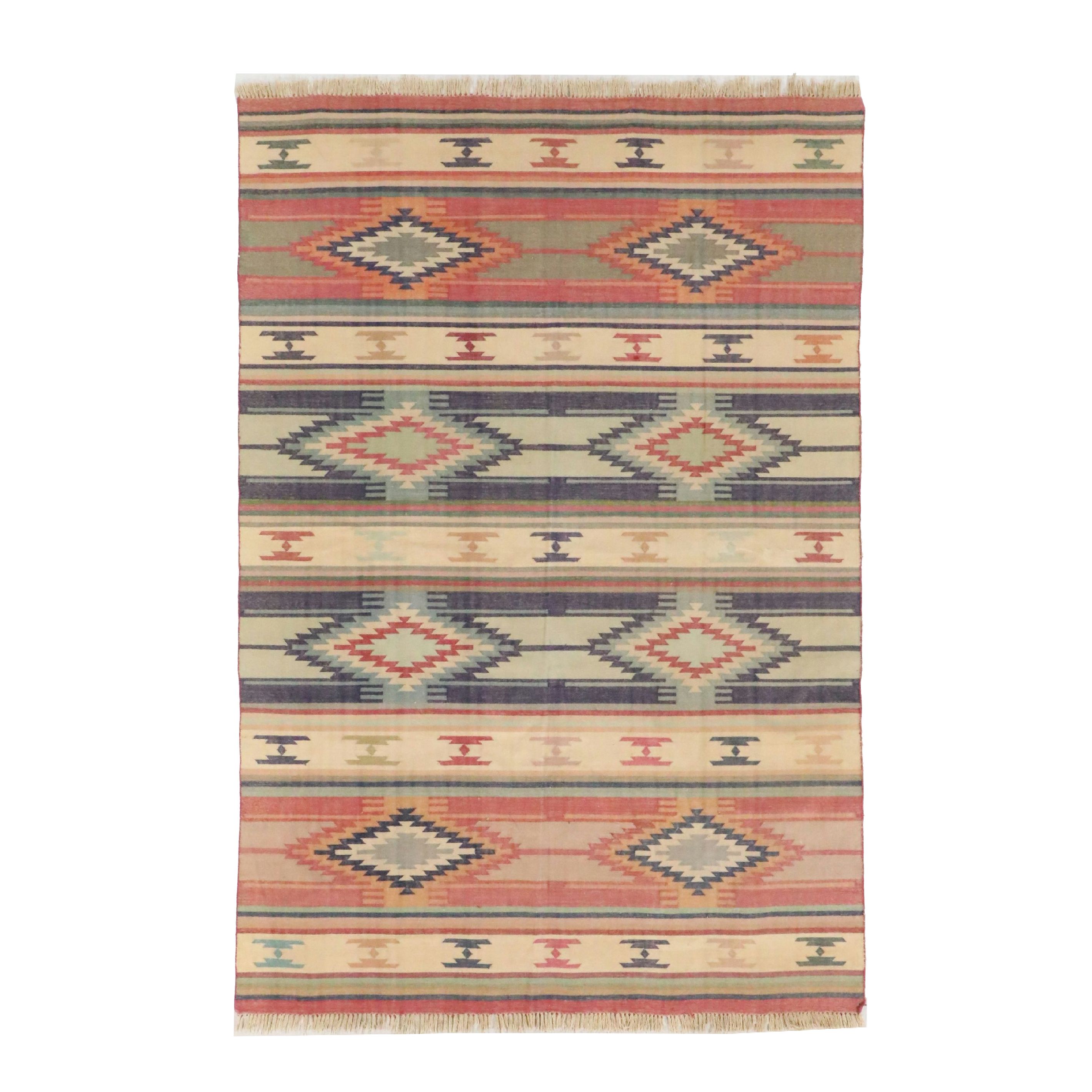5'11 x 9' Handwoven Indian Dhurrie Area Rug