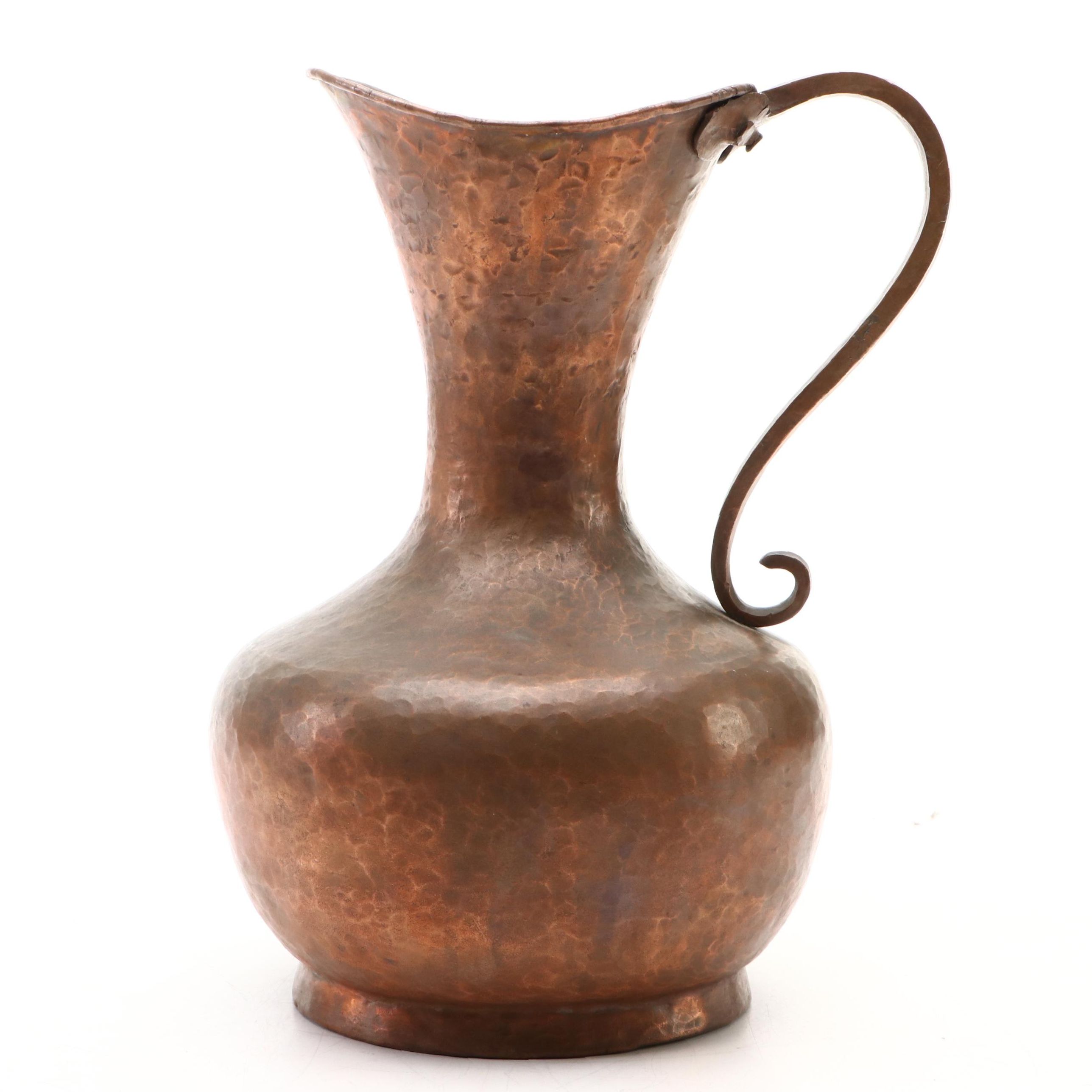 Artist Signed Hammered Copper Pitcher