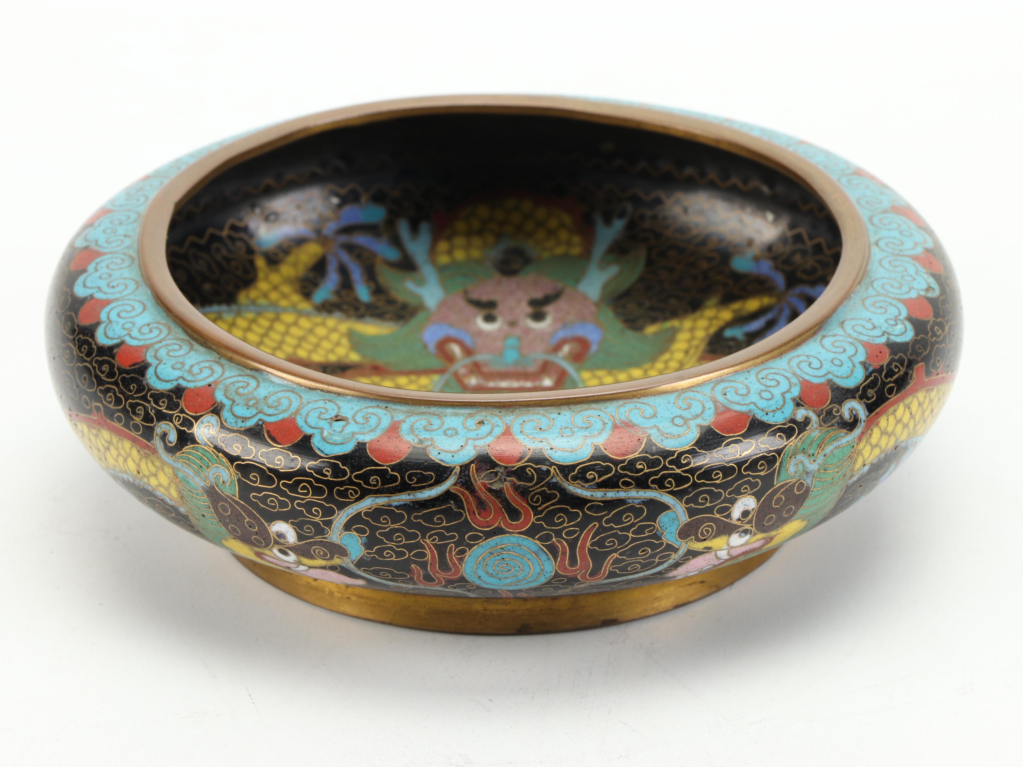 Chinese Yellow Dragon Cloisonné Bowls