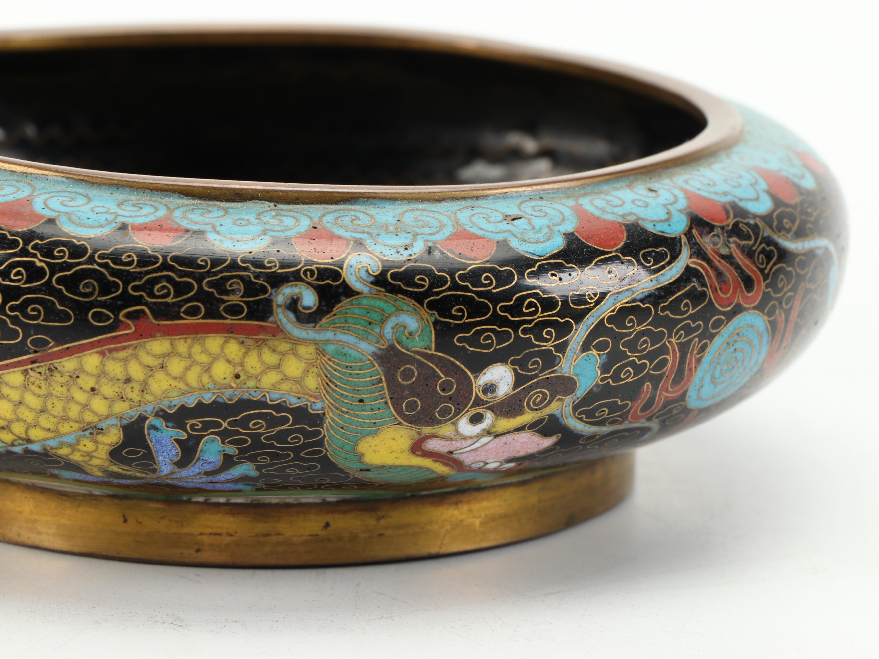Chinese Yellow Dragon Cloisonné Bowls