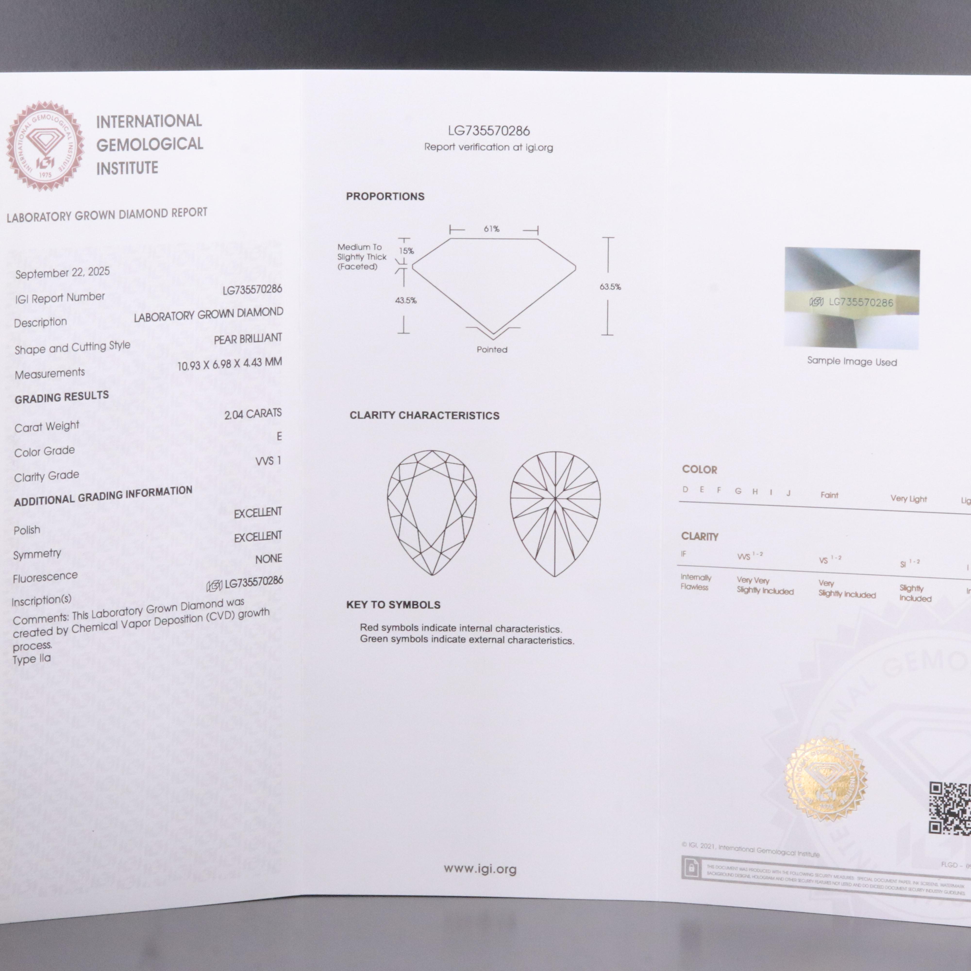 Loose 2.04 CT Lab Grown Diamond with IGI Report