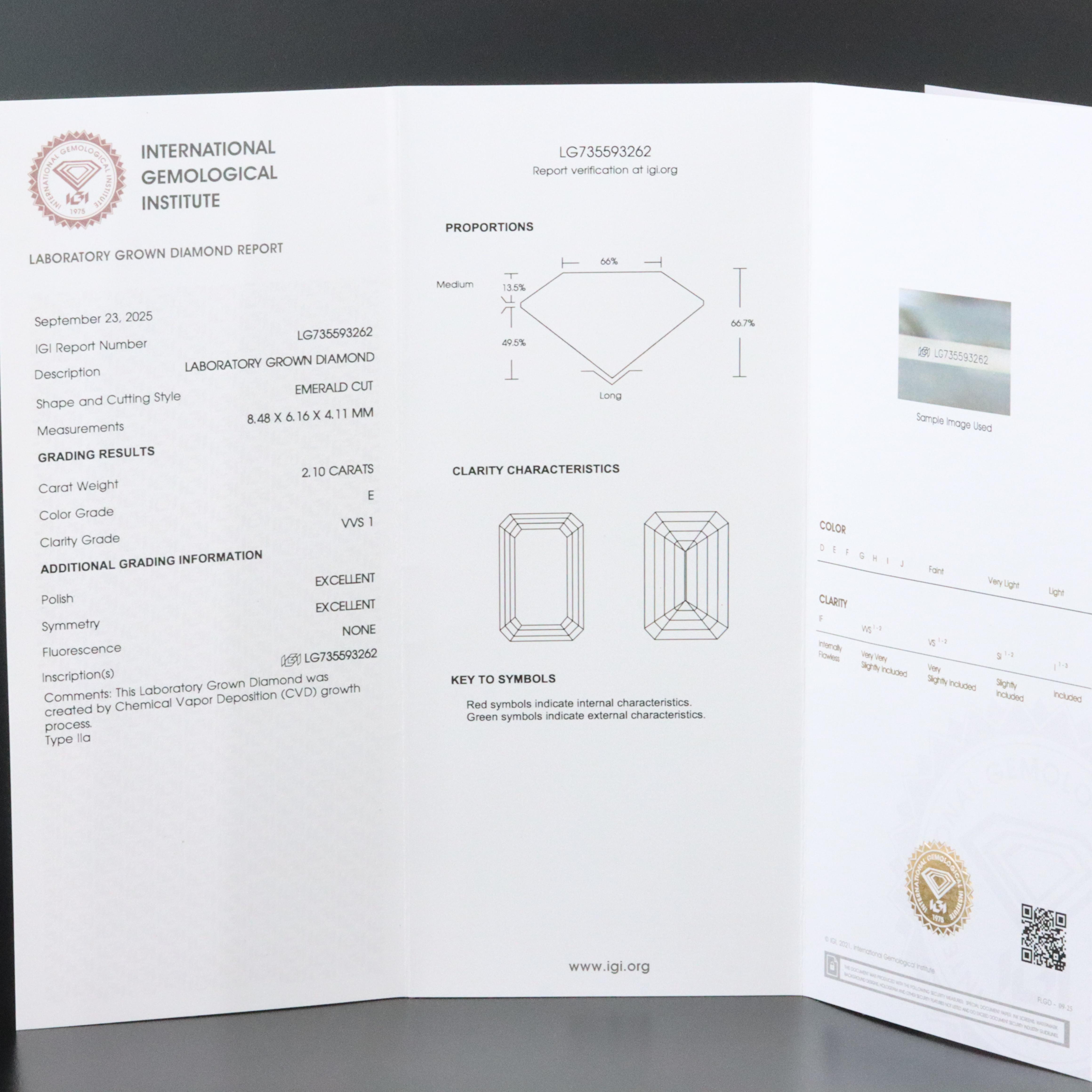 Loose 2.10 CT Lab Grown Diamond with IGI Report