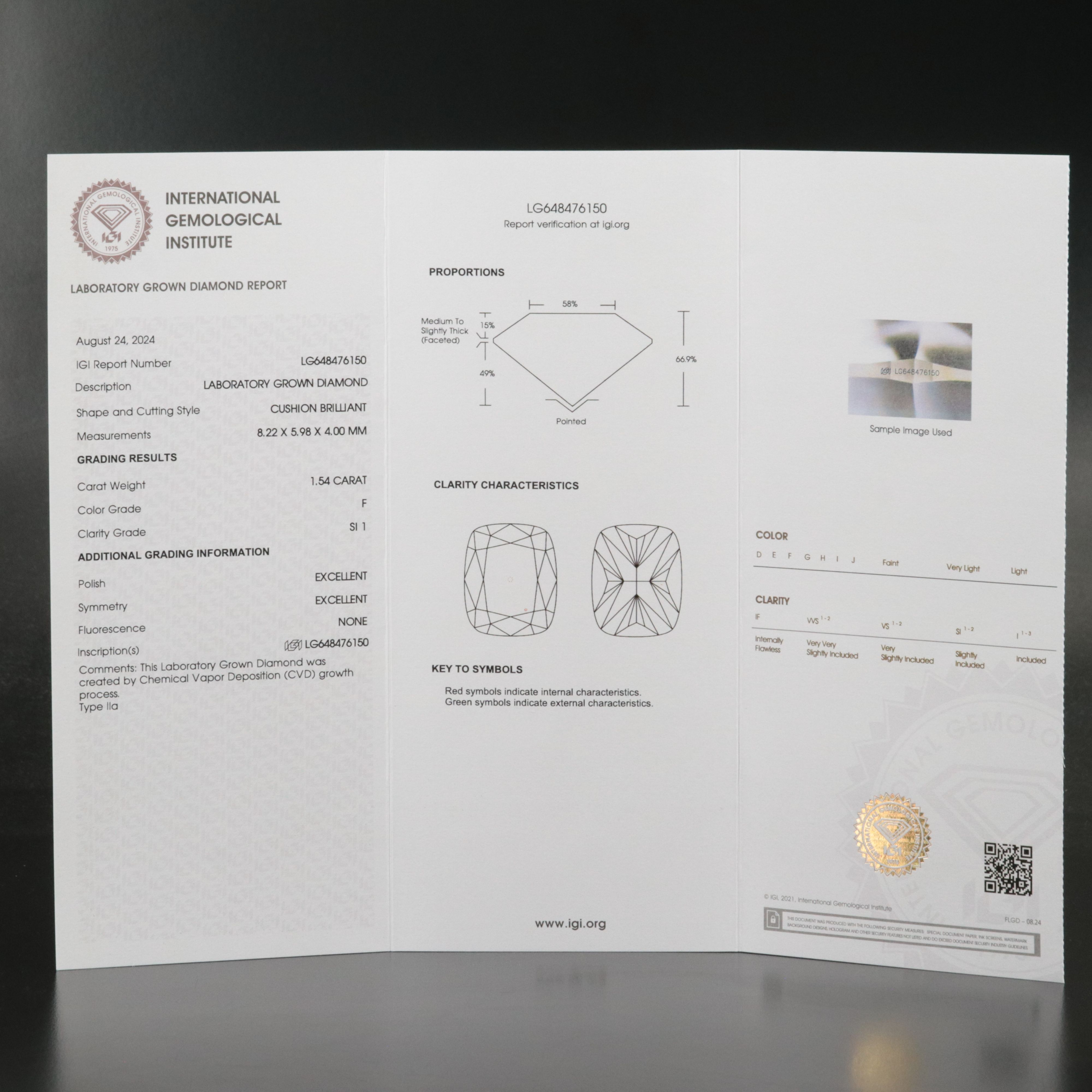 Loose 1.54 CT Lab Grown Diamond with IGI Report