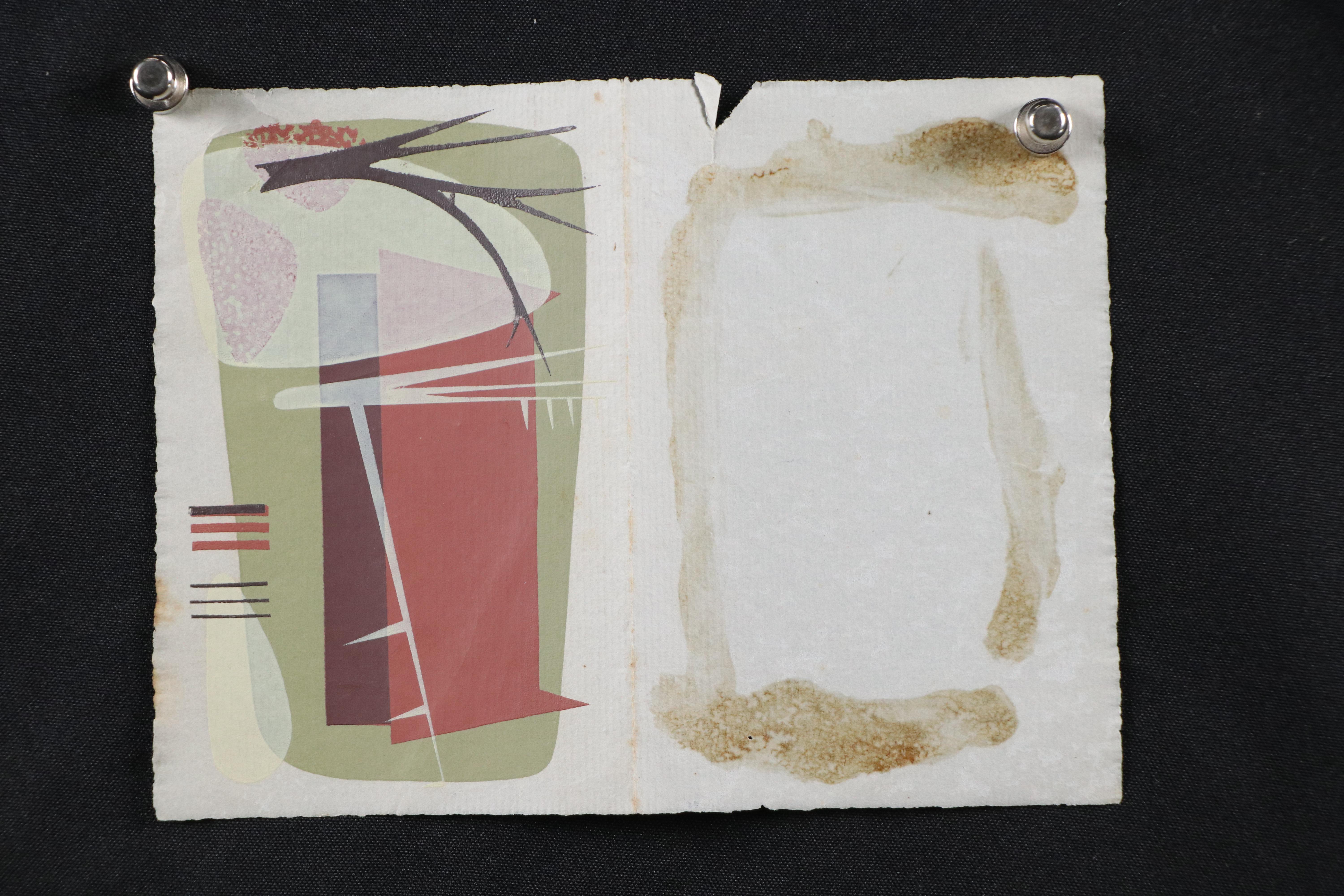 American School Serigraph of Abstracted Barn with Trees