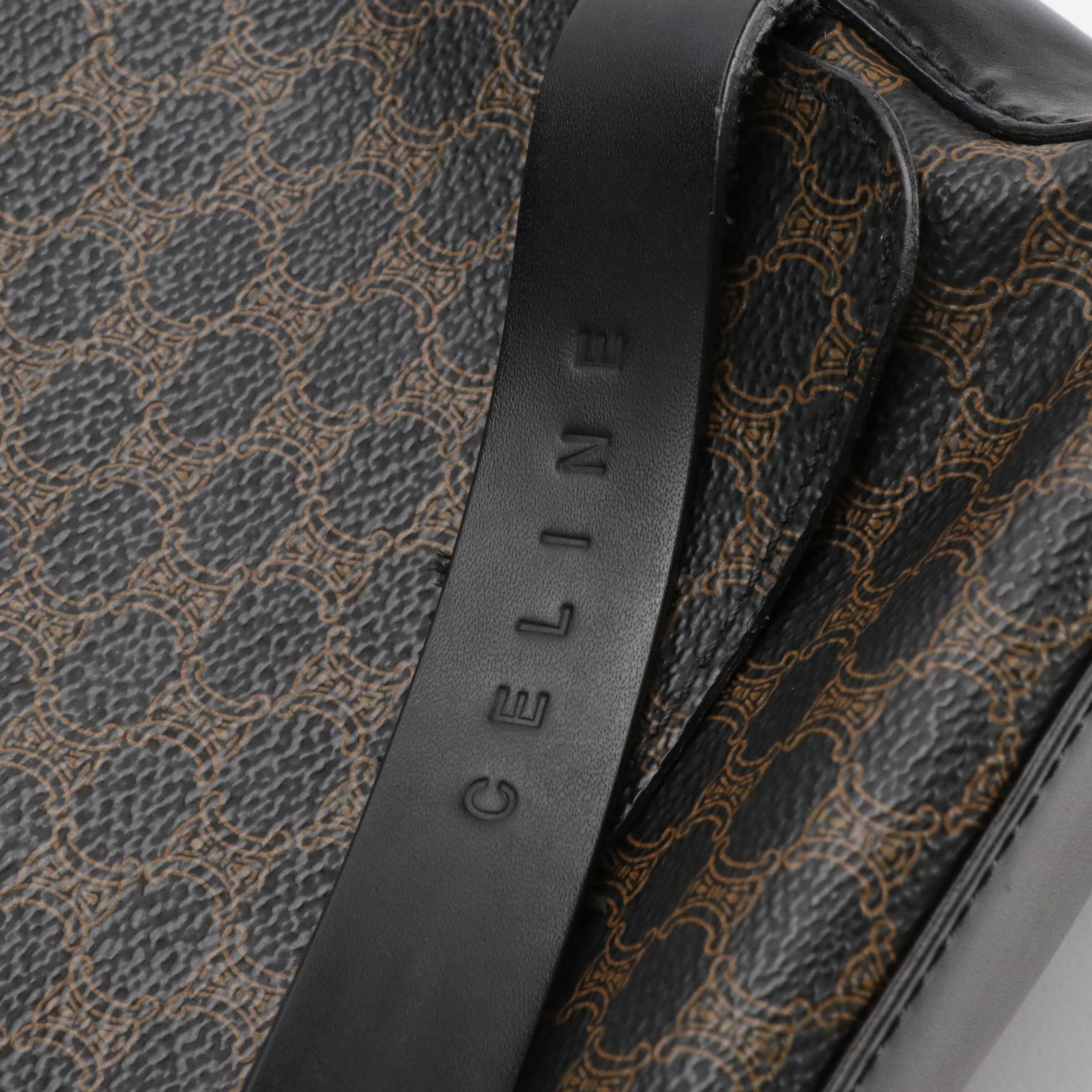 Celine Full Flap Messenger Bag in Black Macadam Coated Canvas and Black Leather