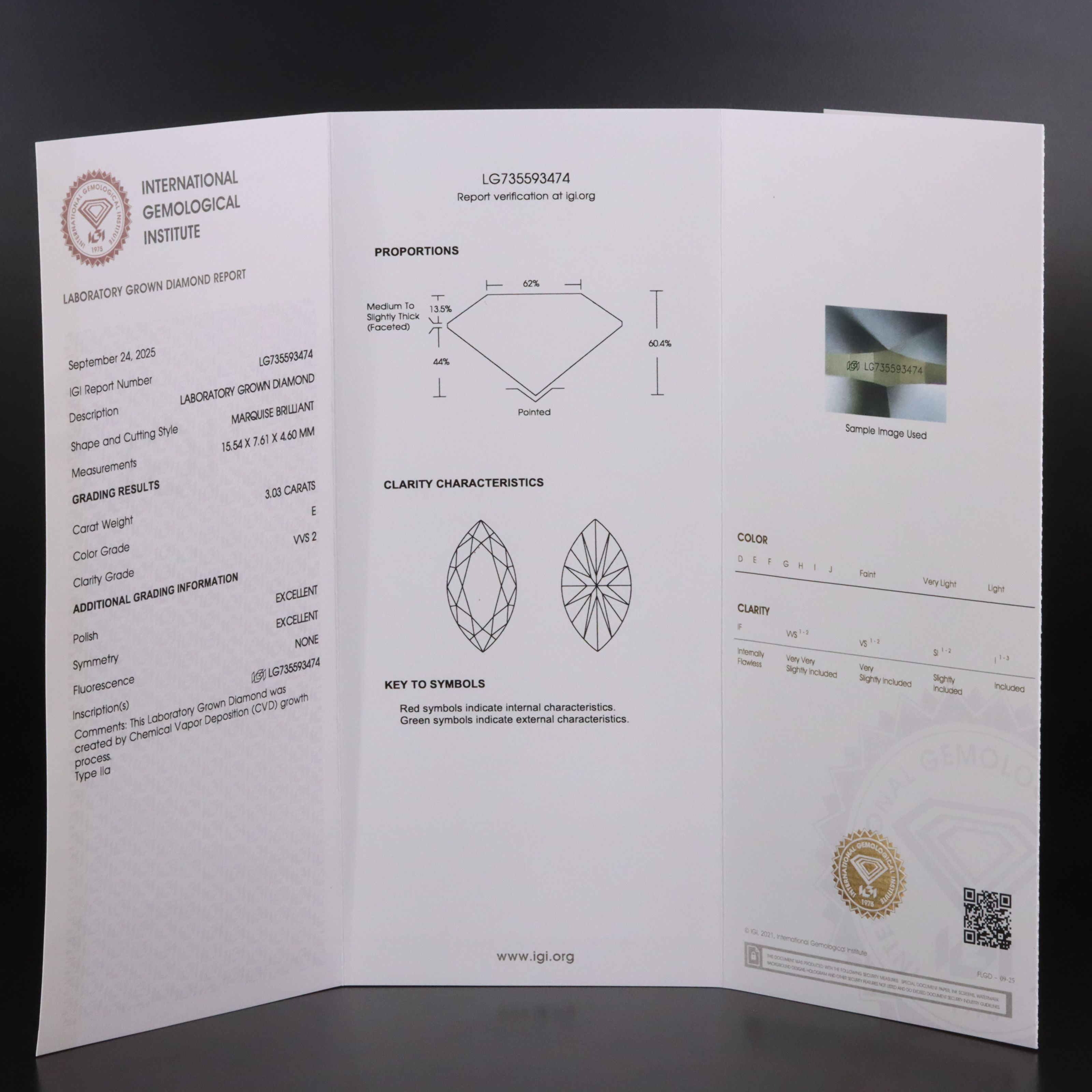 Loose 3.03 CT Lab Grown Diamond with IGI Report