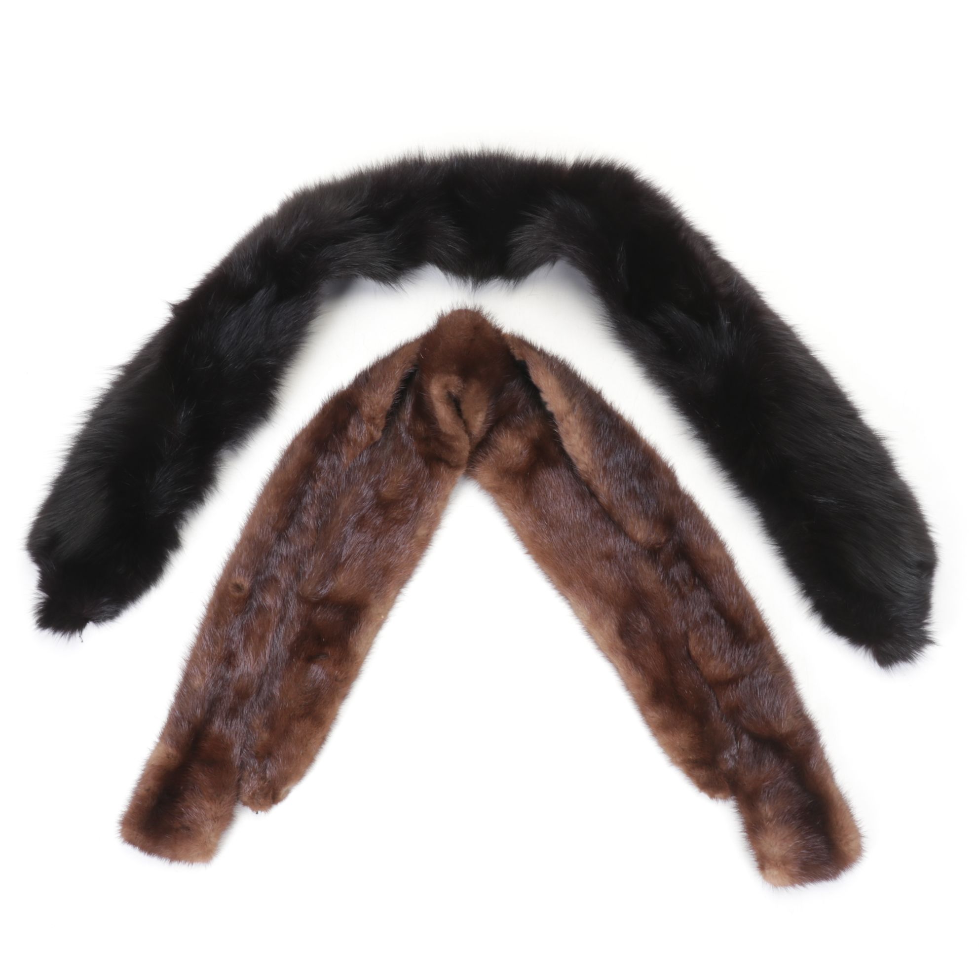 Black Fox Fur and Mink Fur Scarf Collars