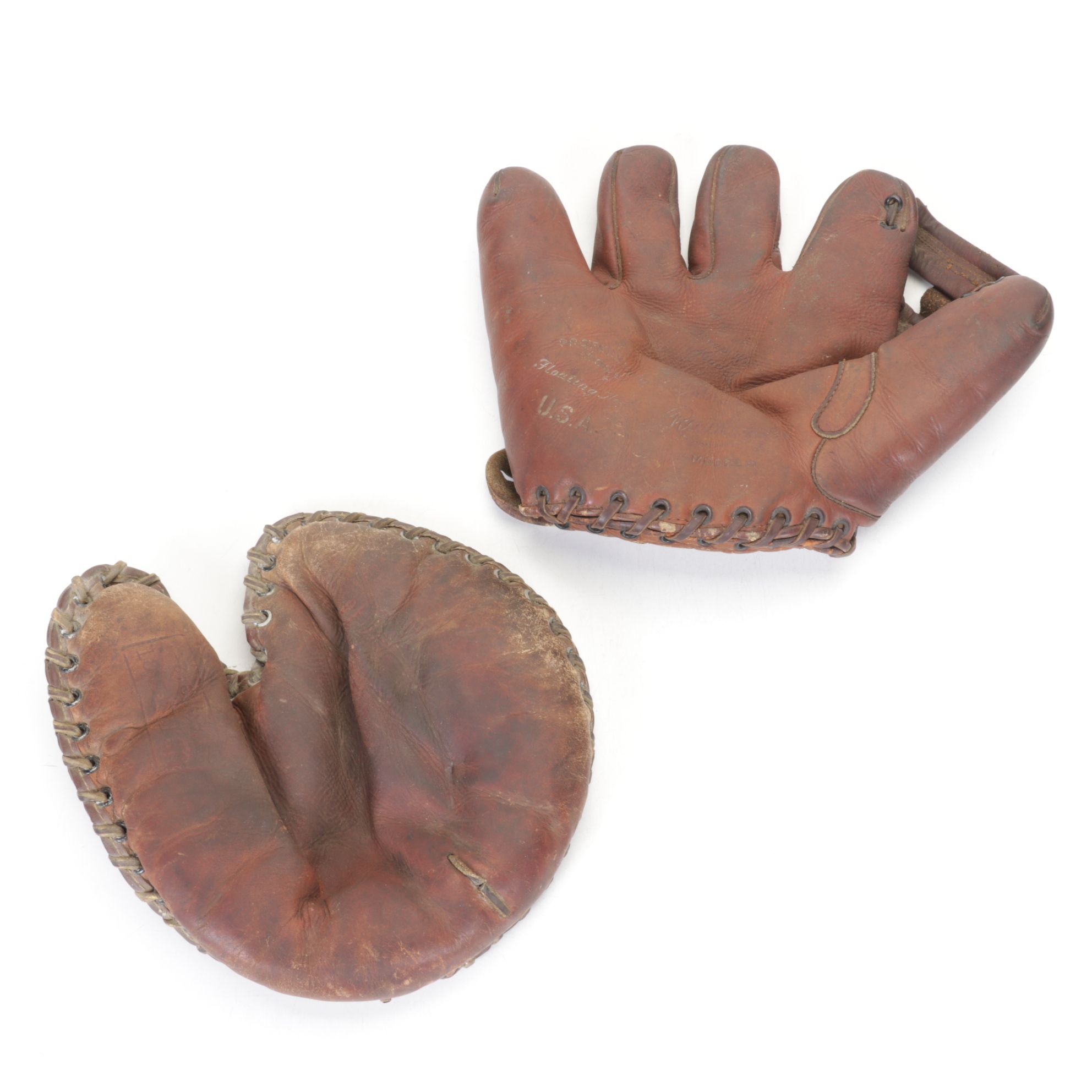 Rawlings & Wilson Leather Left-Handed Baseball Gloves, Mid-20th Century