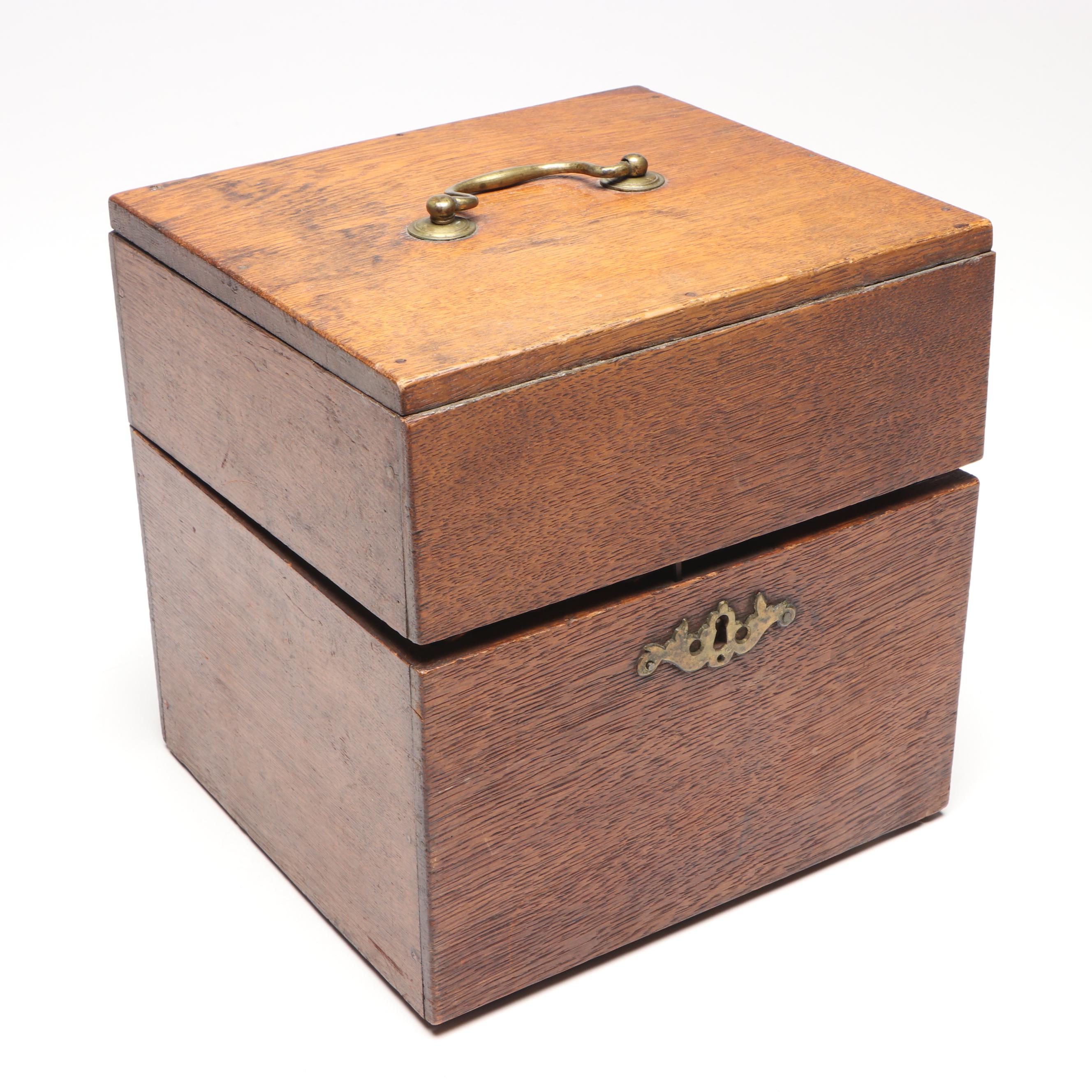 Vintage Wood Captain Liquor Chest with Glass Bottles and Liquor Glasses