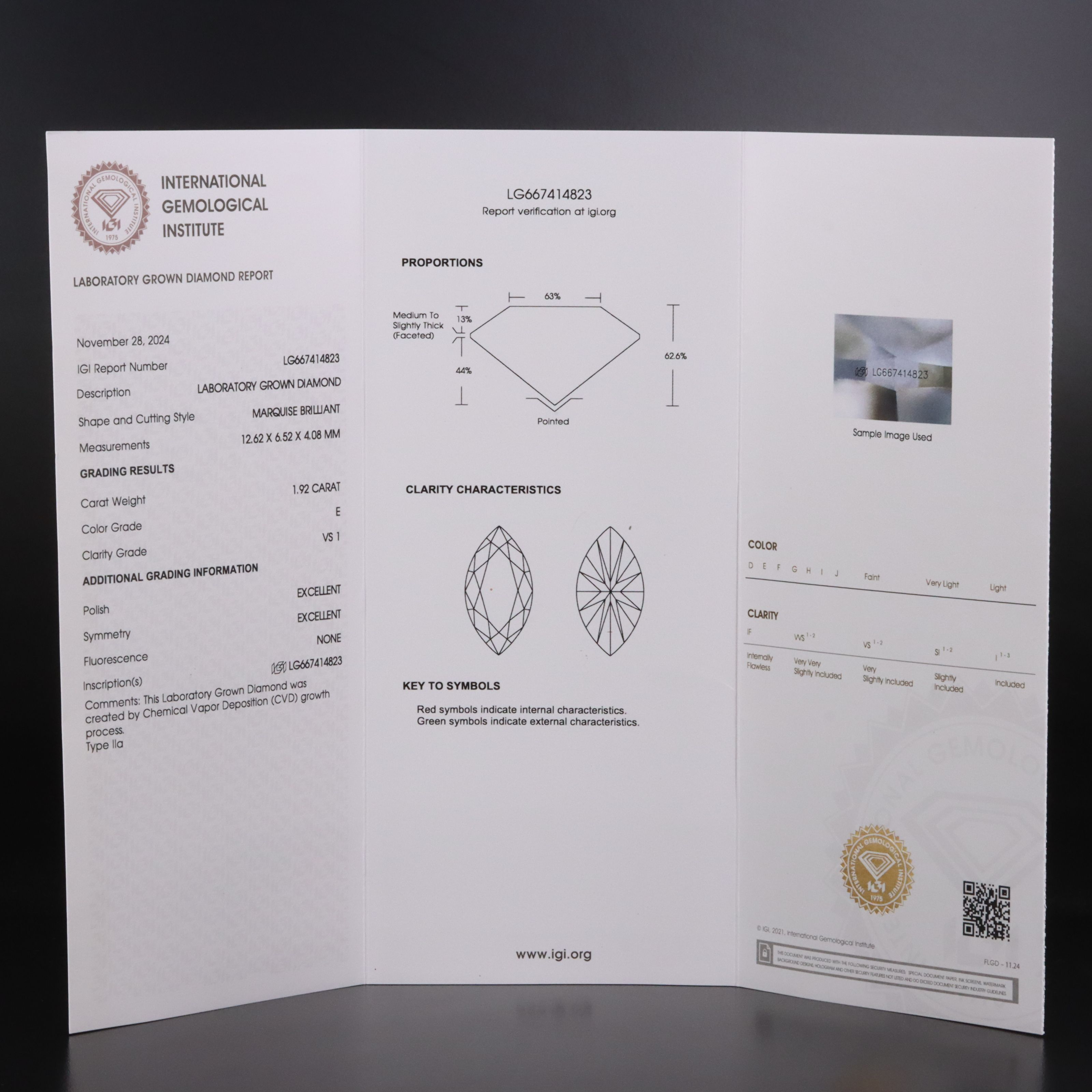 Loose 1.92 CT Lab Grown Diamond with IGI Report