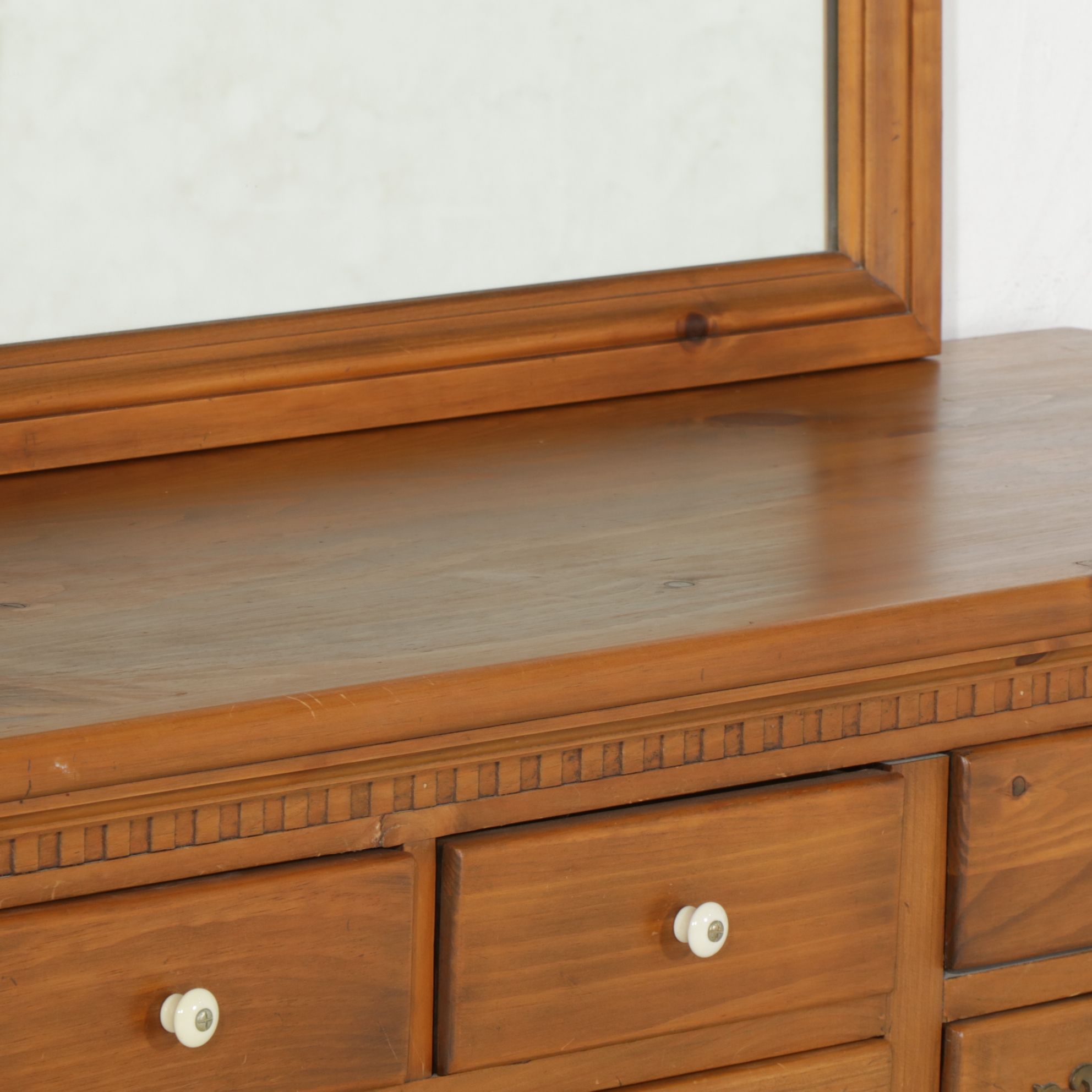 Ethan Allen "Antiqued Pine" Federal Style Dresser and Mirror
