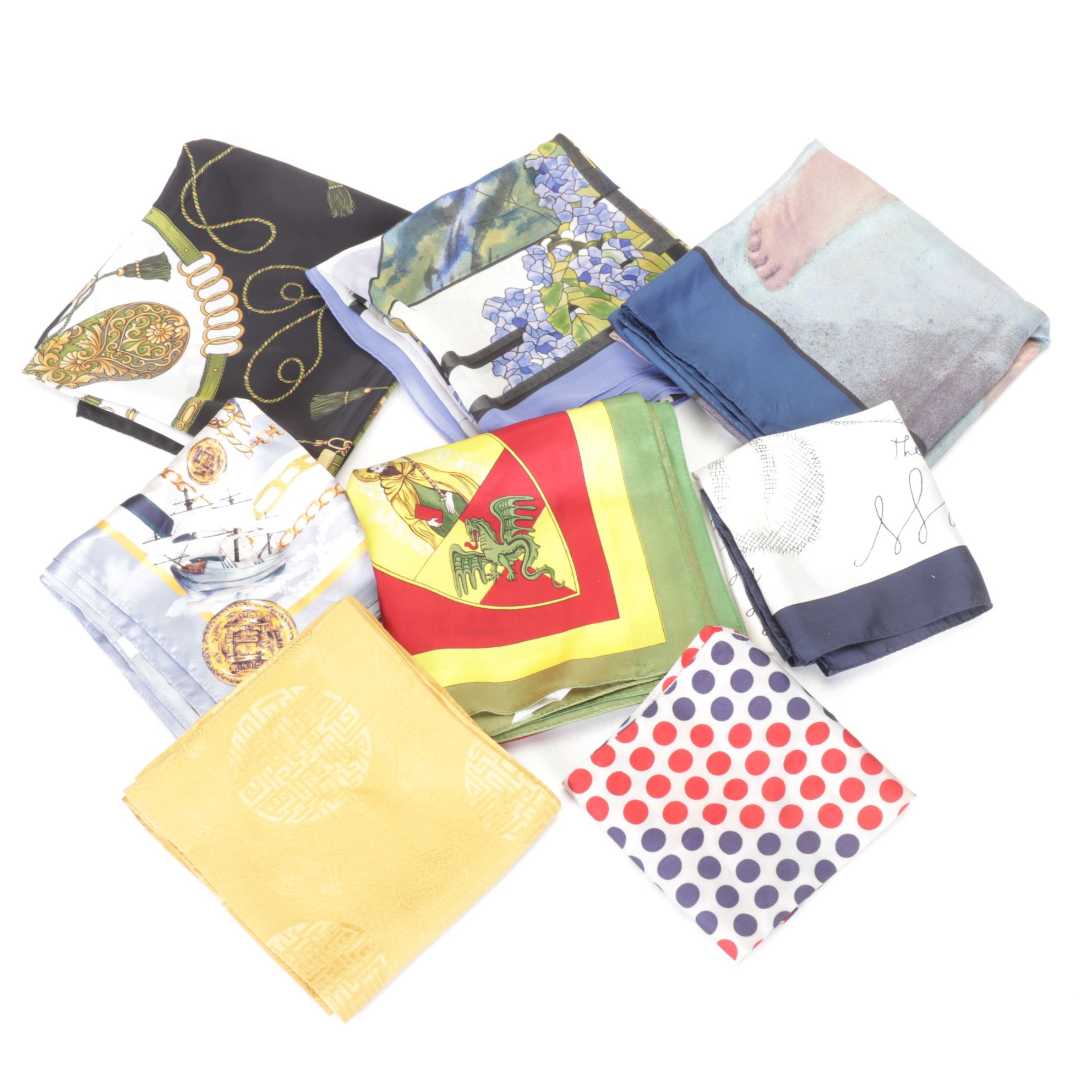 Silk and Acetate Scarves Featuring Polka Dots, Paintings and More