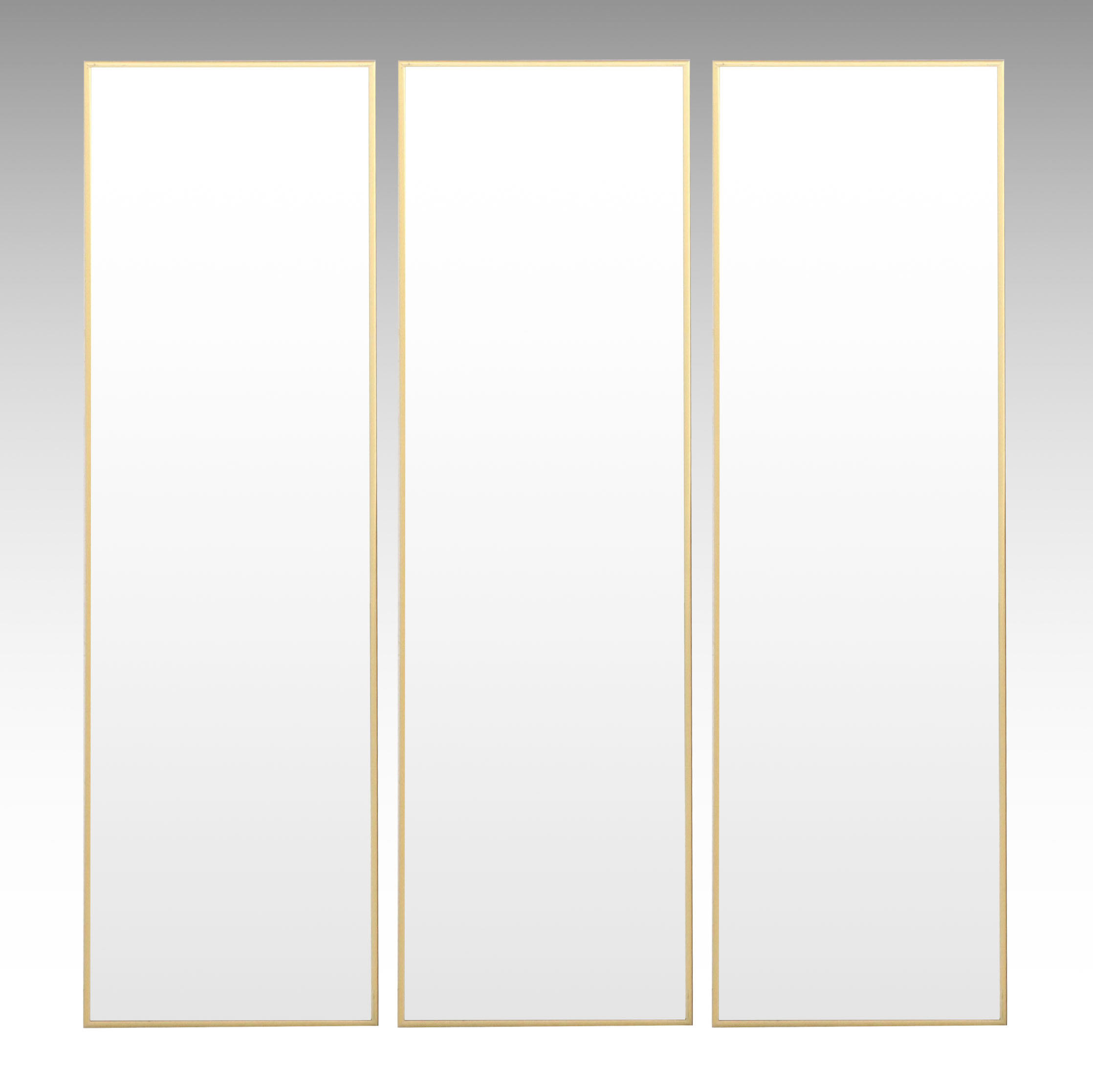 Set of Three Brass Framed Rectangular Wall Mirrors