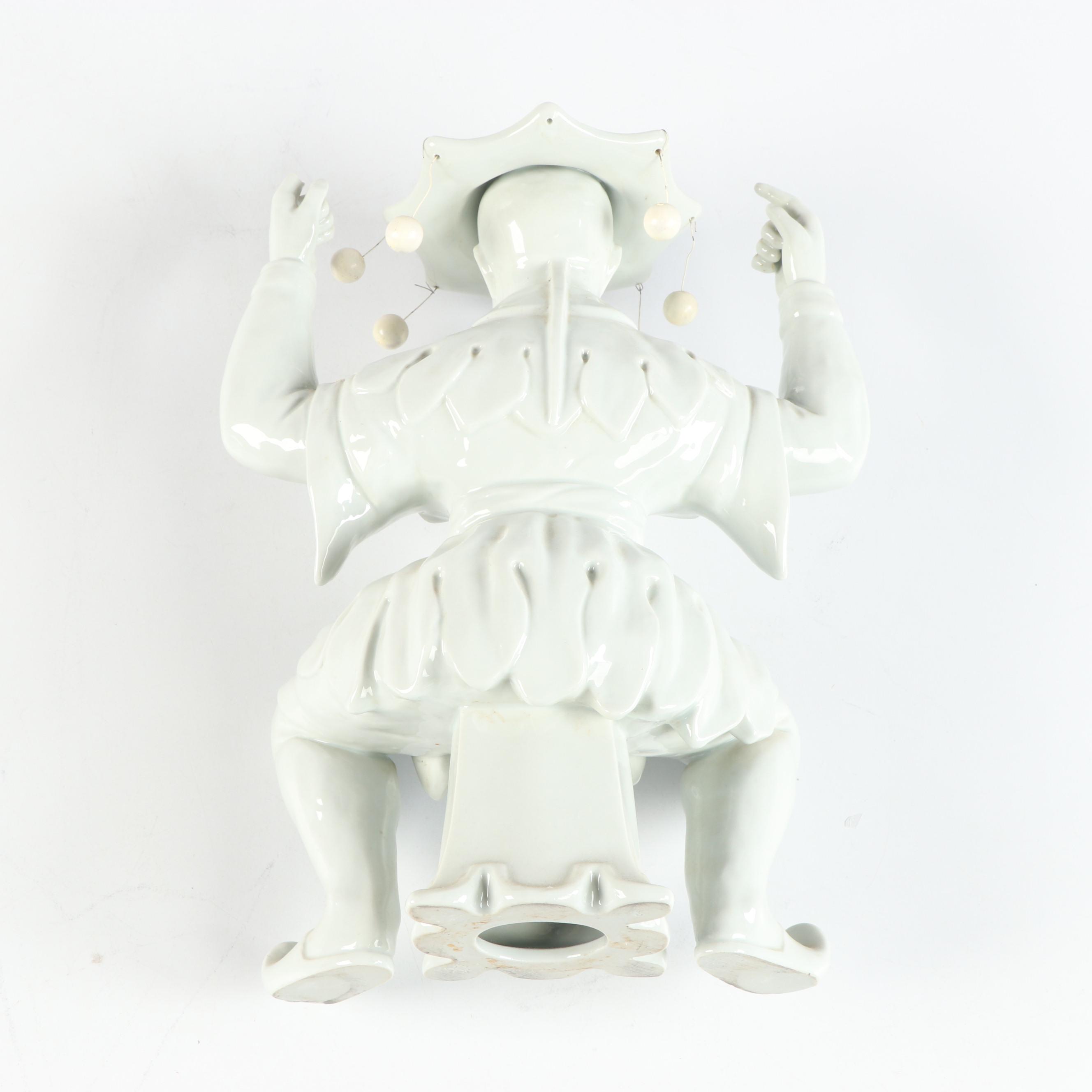 Vista Alegre Portuguese Porcelain Figural Epergne Base With Wooden Wall Shelf