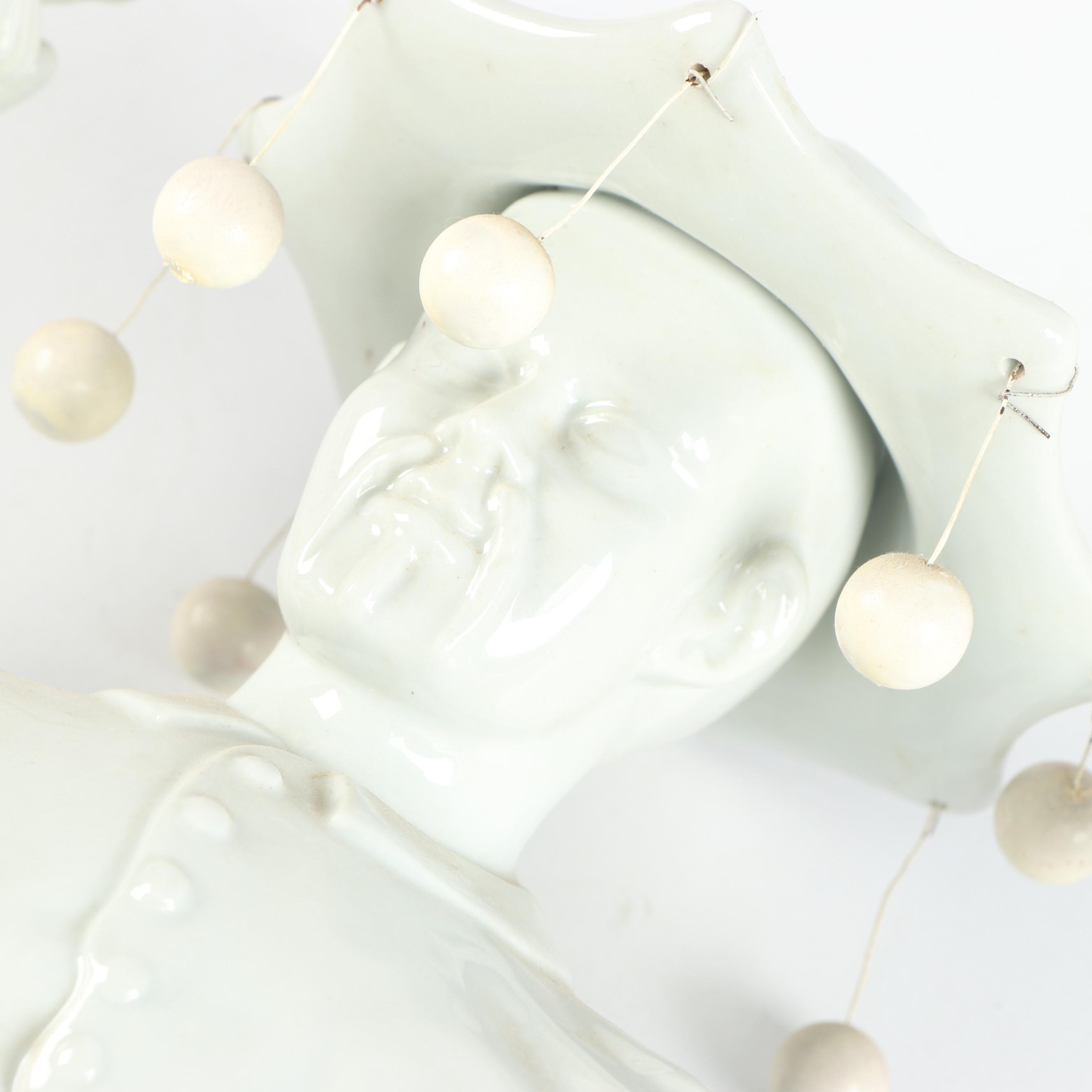 Vista Alegre Portuguese Porcelain Figural Epergne Base With Wooden Wall Shelf