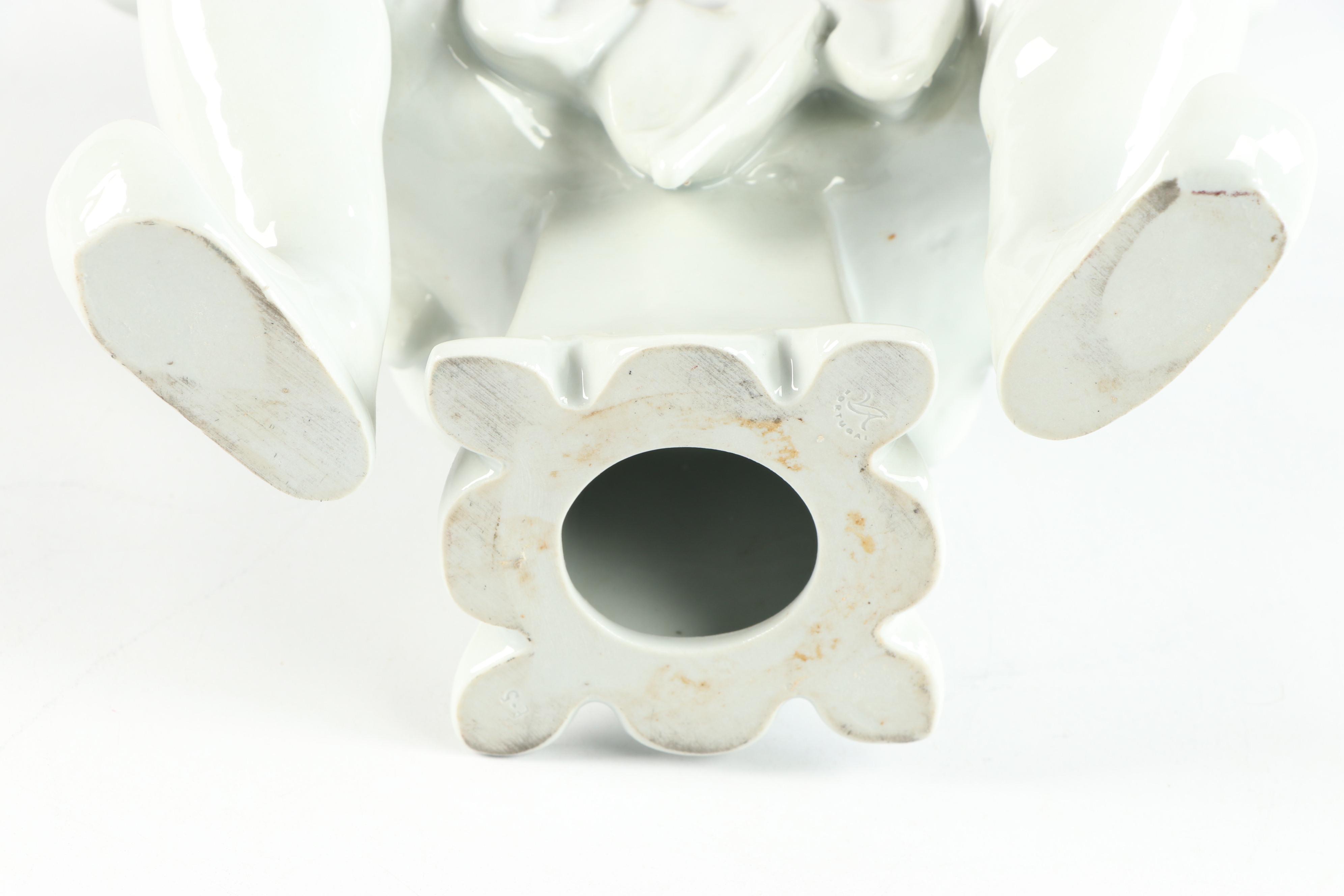 Vista Alegre Portuguese Porcelain Figural Epergne Base With Wooden Wall Shelf