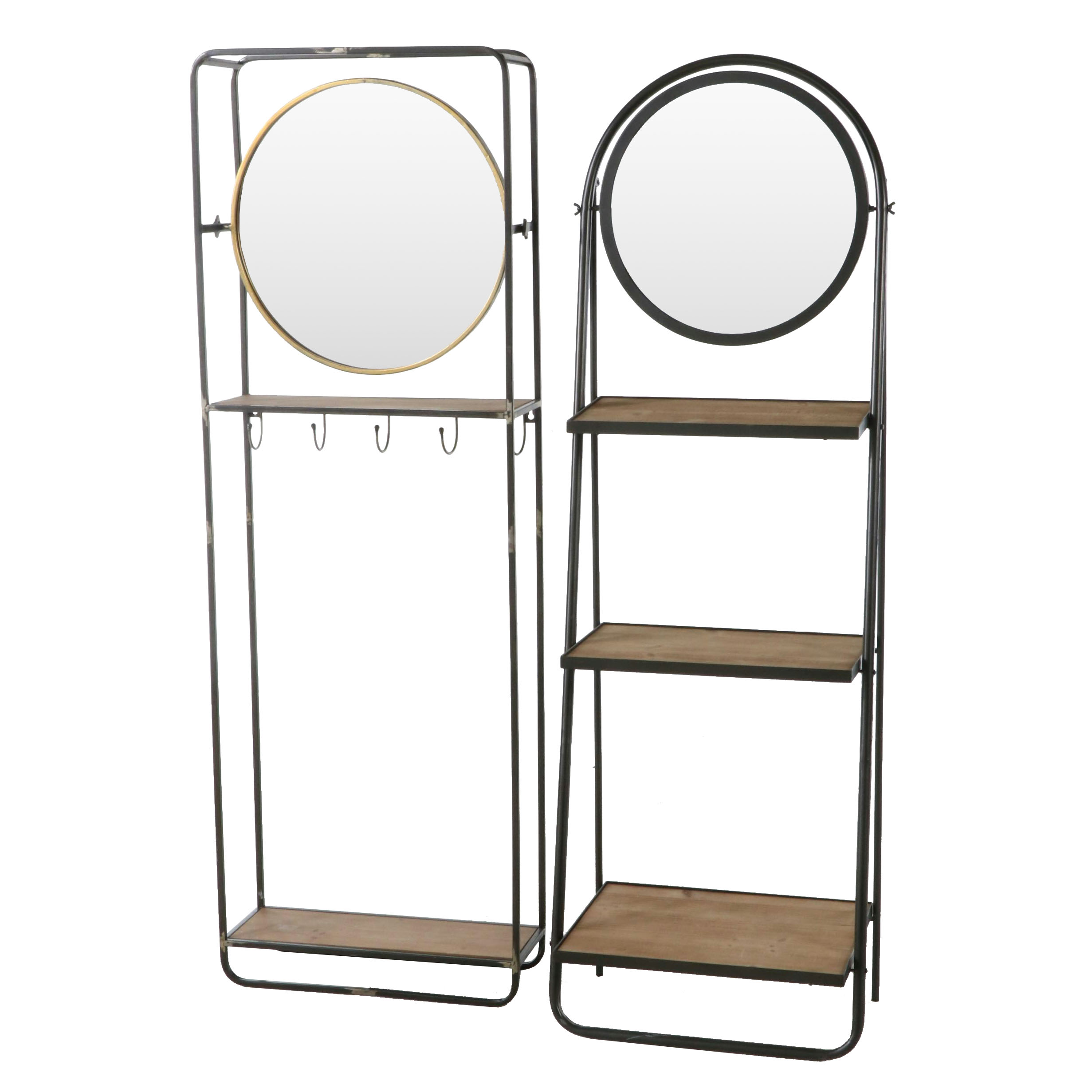 Contemporary Metal Hall Tree and Free Standing Shelving Unit