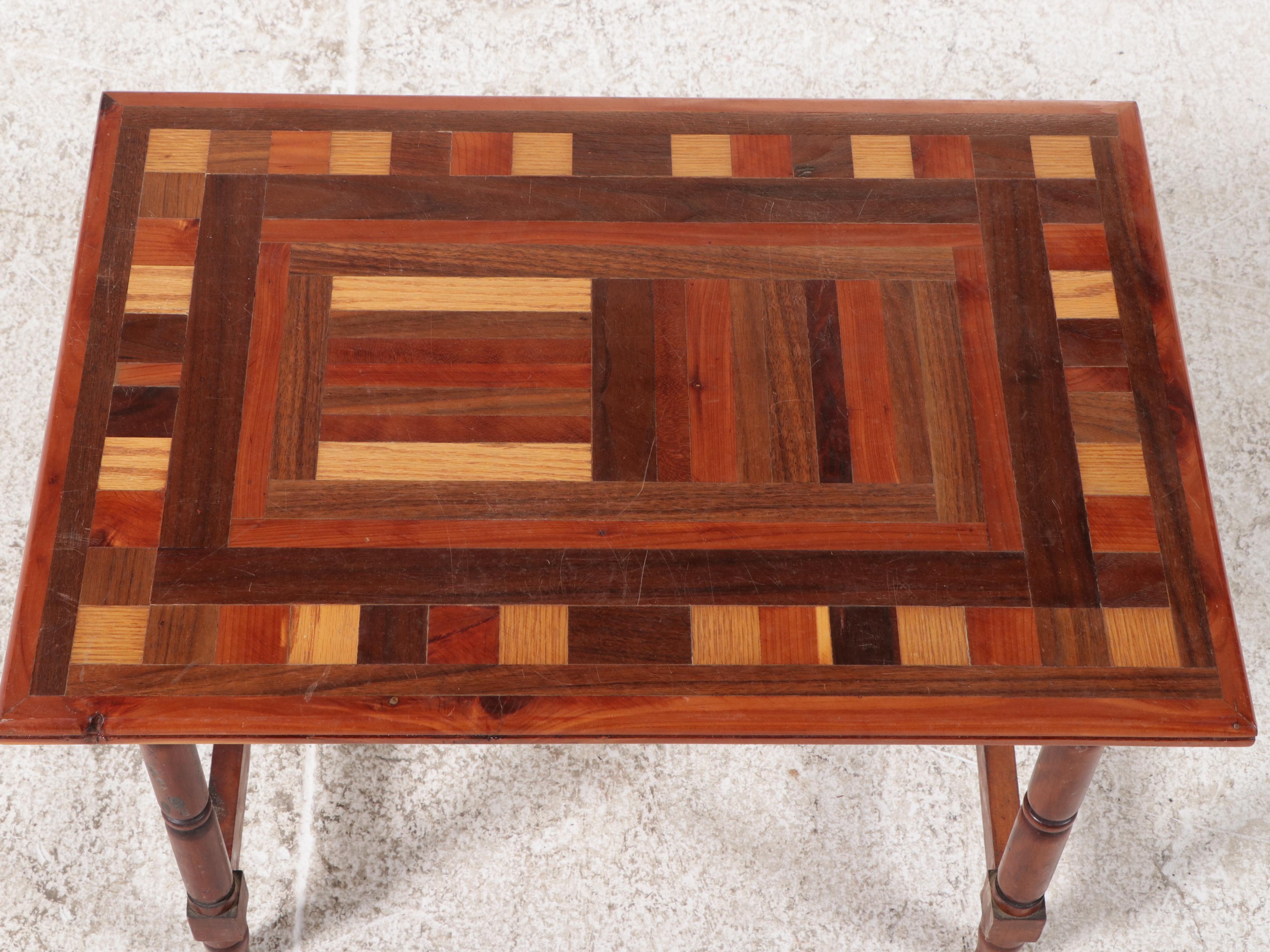 Side Table with Mixed Wood Mosaic Top, 20th Century