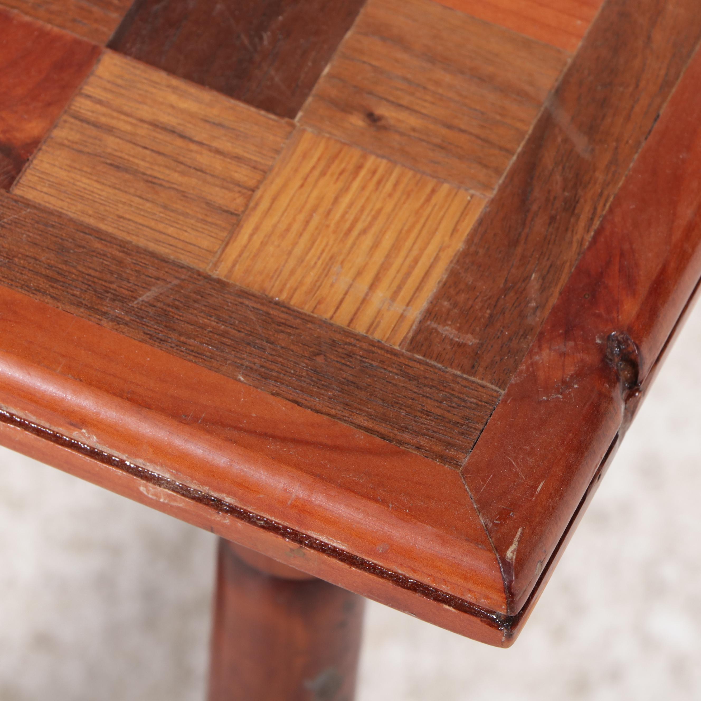 Side Table with Mixed Wood Mosaic Top, 20th Century