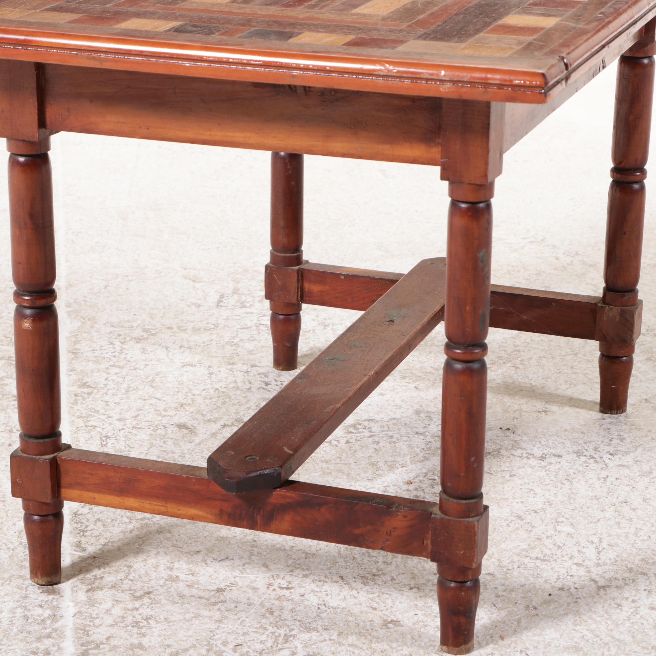 Side Table with Mixed Wood Mosaic Top, 20th Century