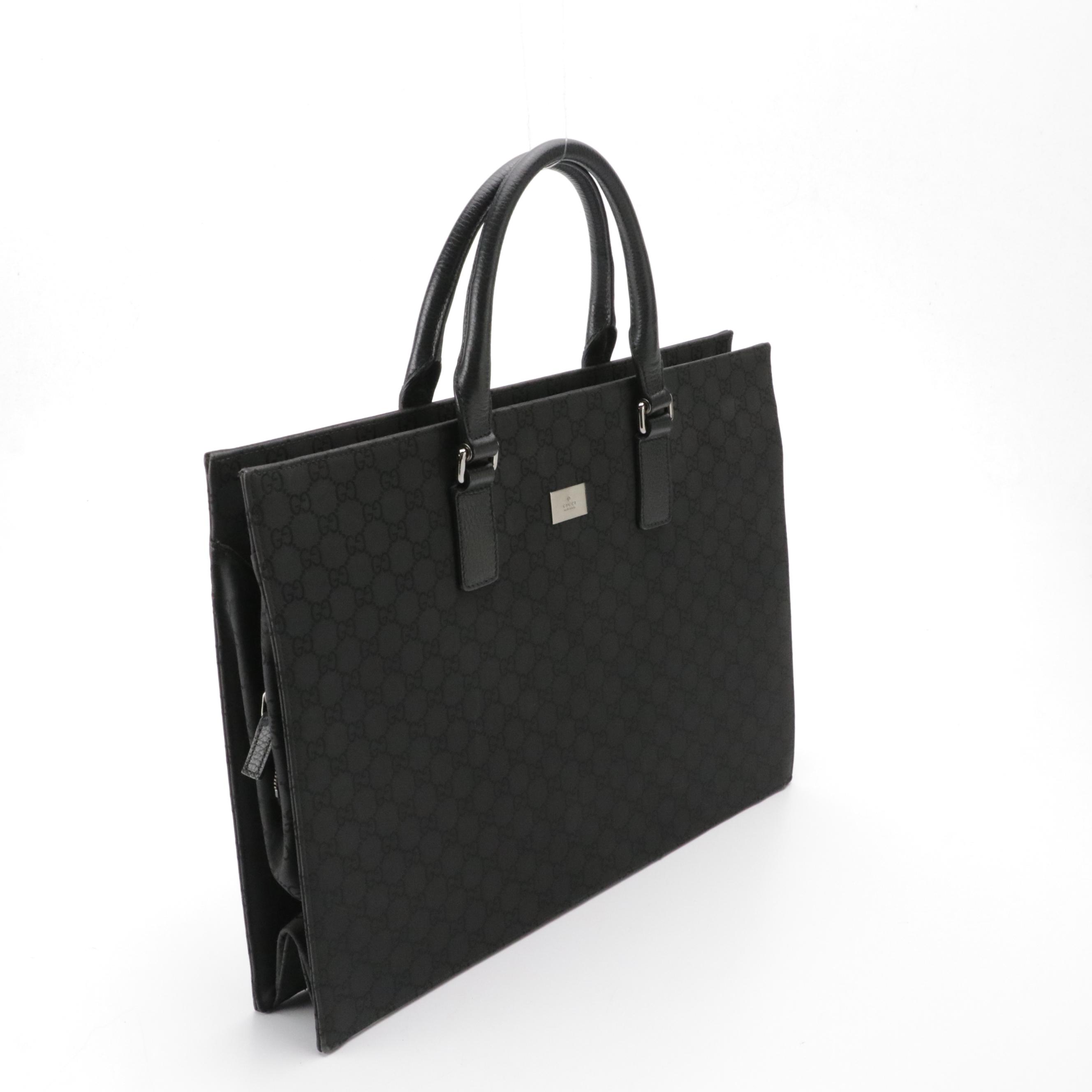 Gucci Executive Briefcase Tote in Black GG Nylon Jacquard and Leather