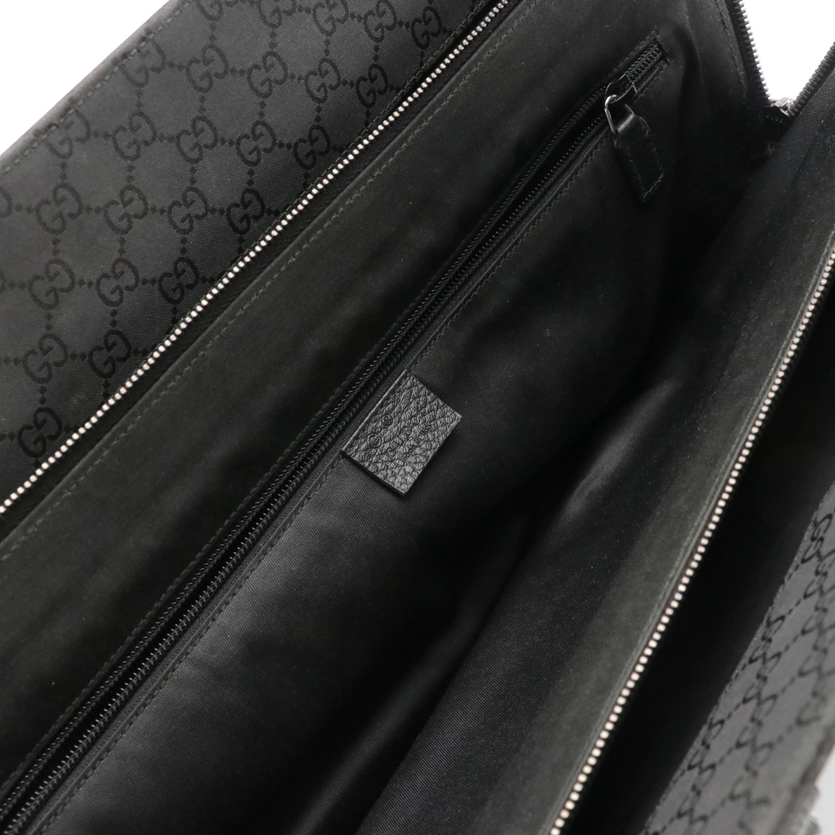 Gucci Executive Briefcase Tote in Black GG Nylon Jacquard and Leather