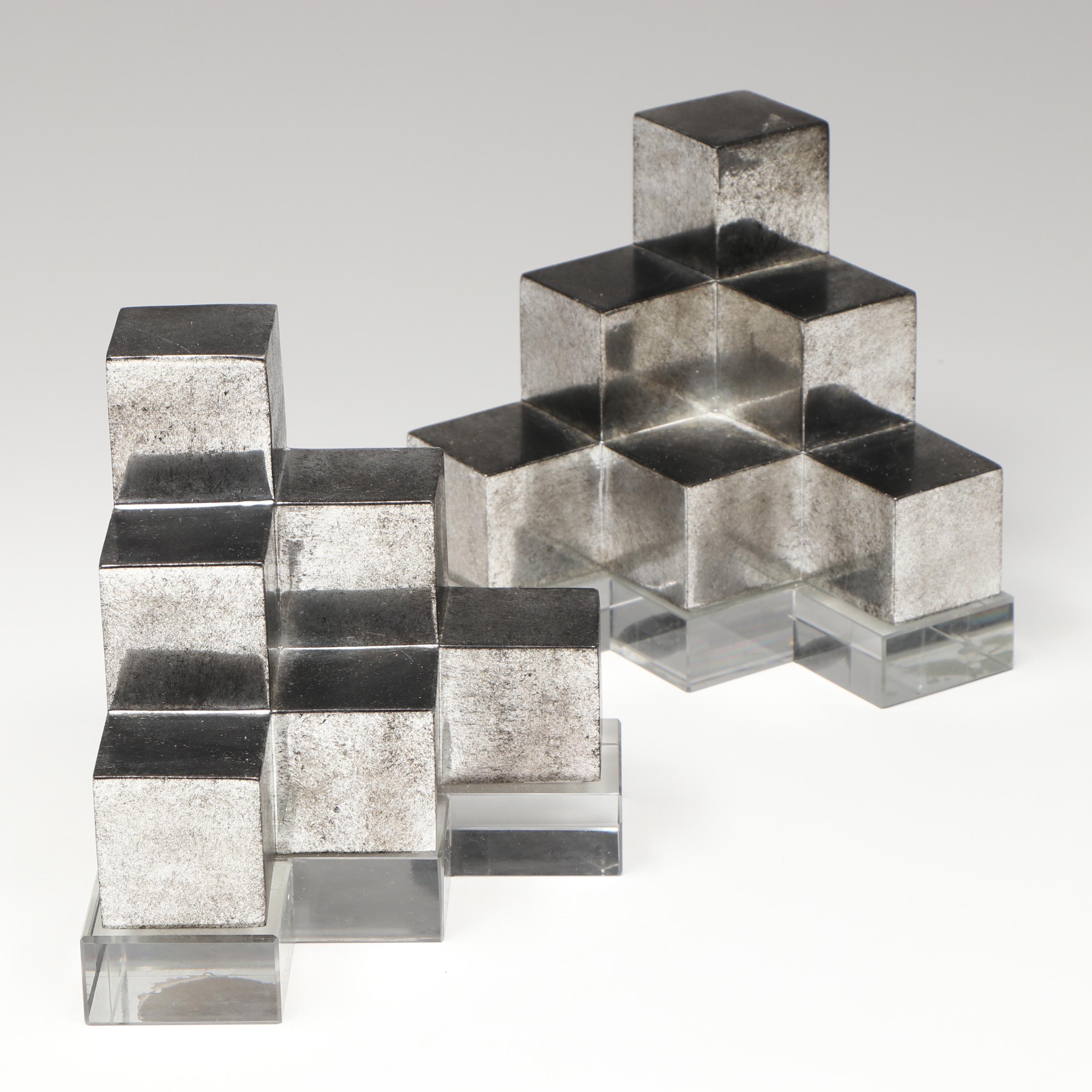 Pair of Uttermost Valerio Crystal and Silver Metallic Finish Bookends