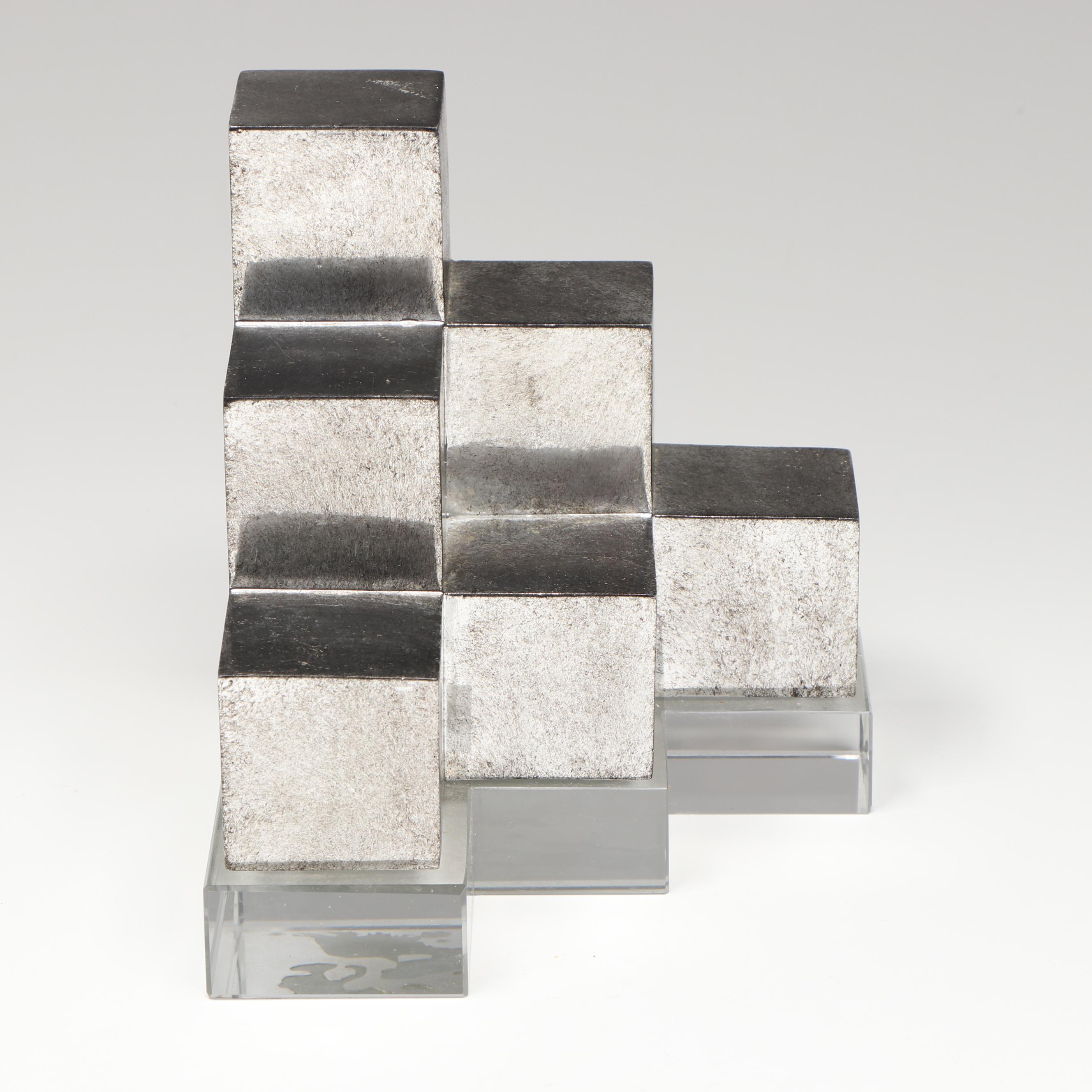 Pair of Uttermost Valerio Crystal and Silver Metallic Finish Bookends